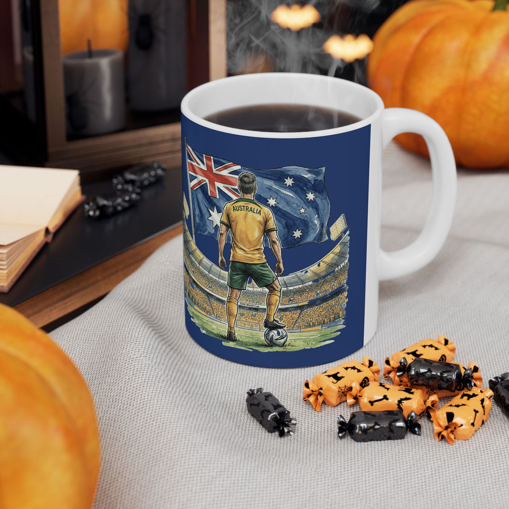 Australian Cricket Stadium Illustration Mug,  Flag & Crowd Ceramic Mug, World Cup 2026