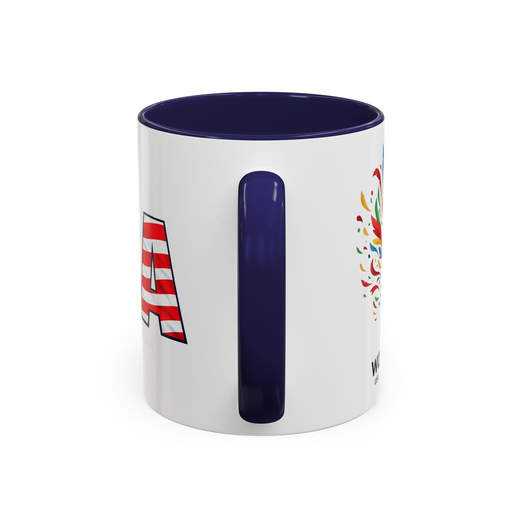 USA Flag Text Accent Coffee Mug | Patriotic American Stars Stripes Mug, Soccer World Cup 2026, Gifts for Dad