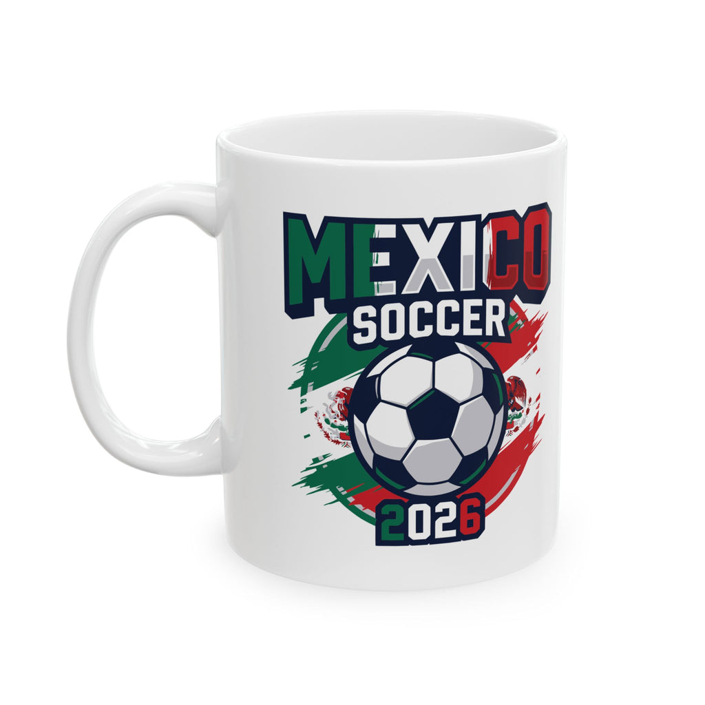 Mexico Soccer Crest Mug | Soccer Ball, Flag Graphics, World Cup 2026 Coffee Mugs, Mexico Flag
