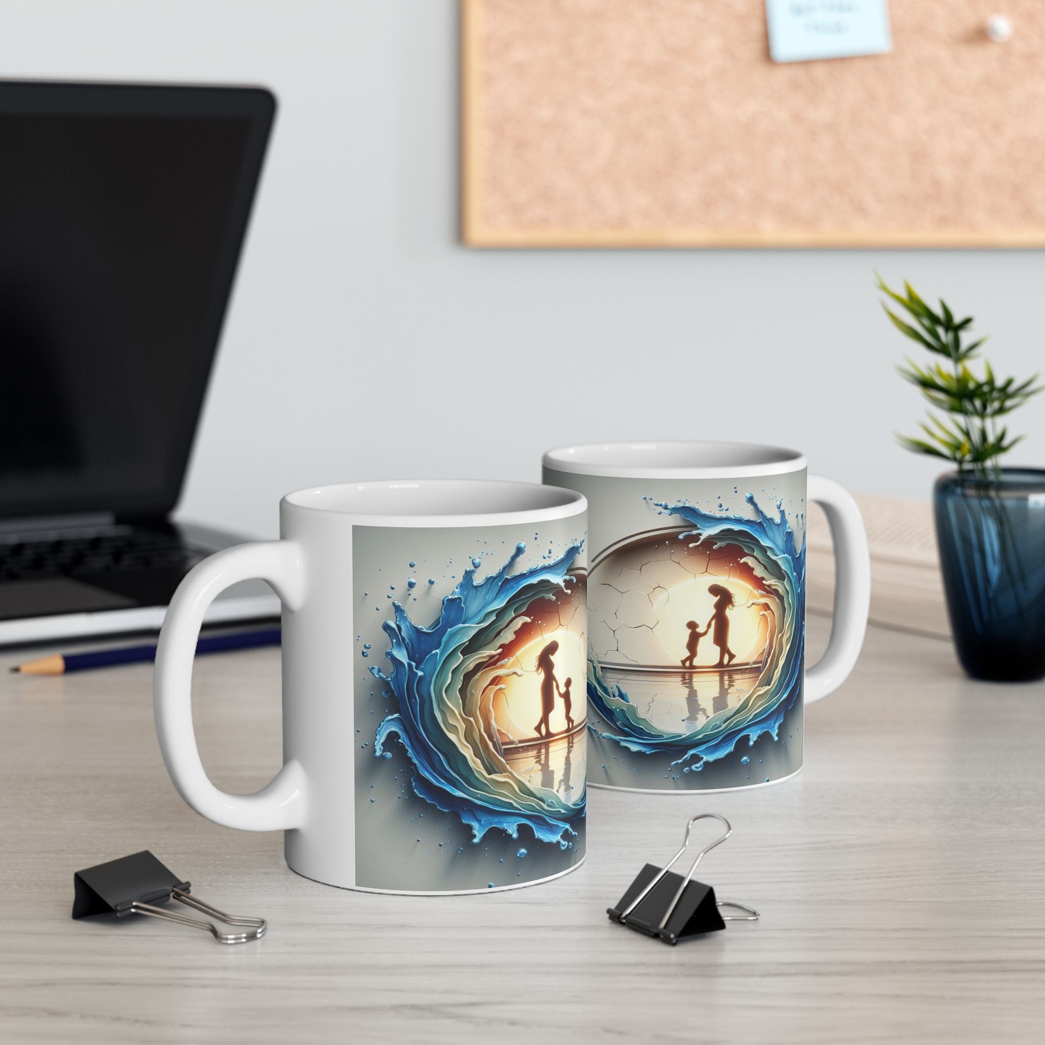Ocean Wave Globe Illustration Mug | Ceramic Coffee Cup, Mother's Day Sale