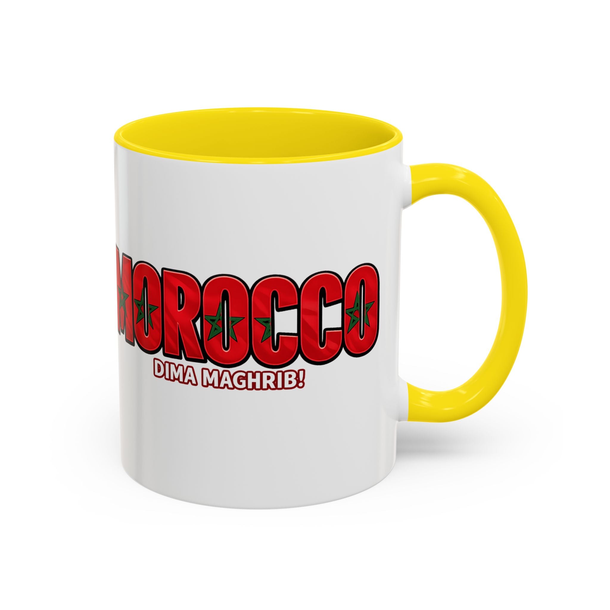 Morocco Flag Text Coffee Mug | Accent Coffee Mug (11, 15oz), World Cup 2026, Gifts for Dad