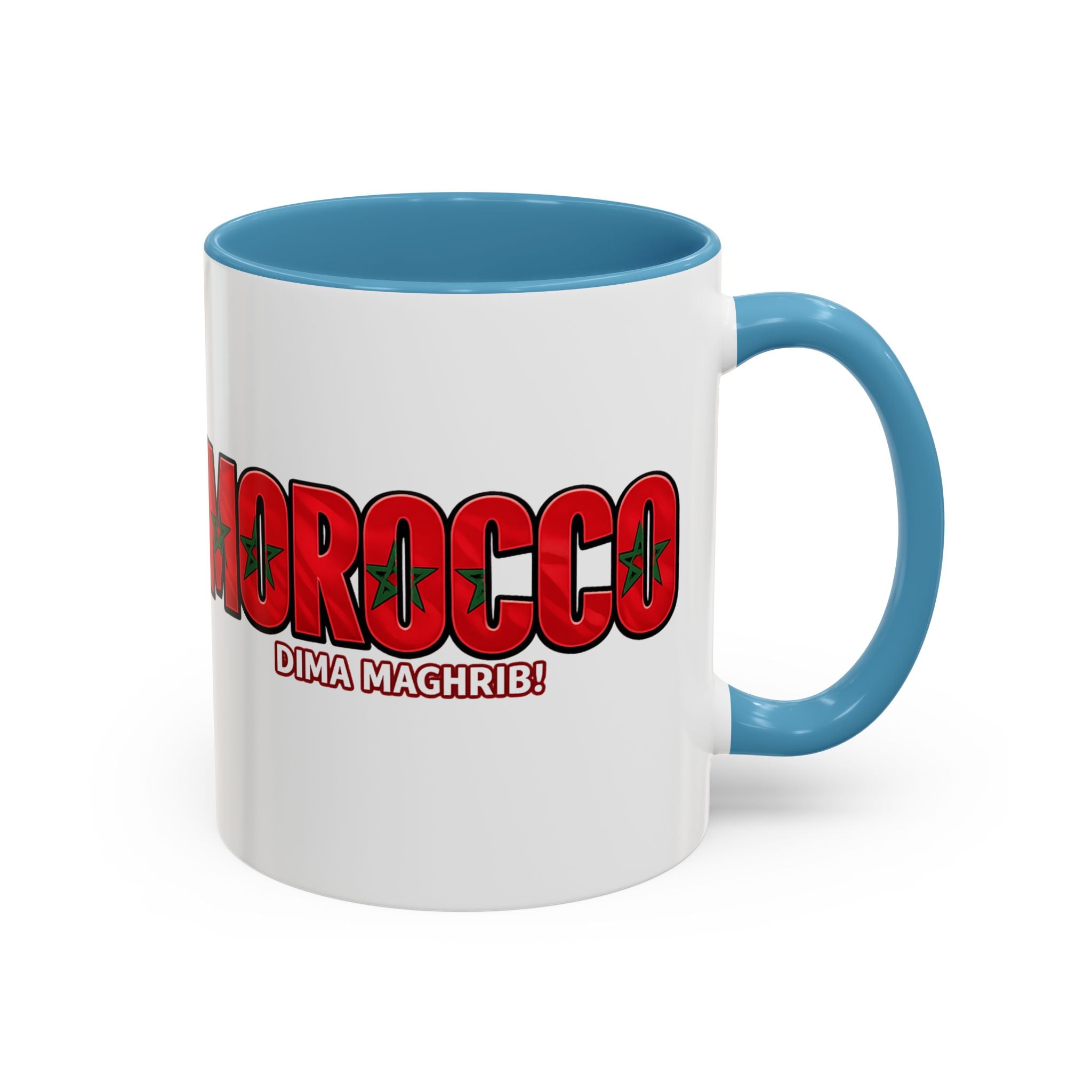 Morocco Flag Text Coffee Mug | Accent Coffee Mug (11, 15oz), World Cup 2026, Gifts for Dad