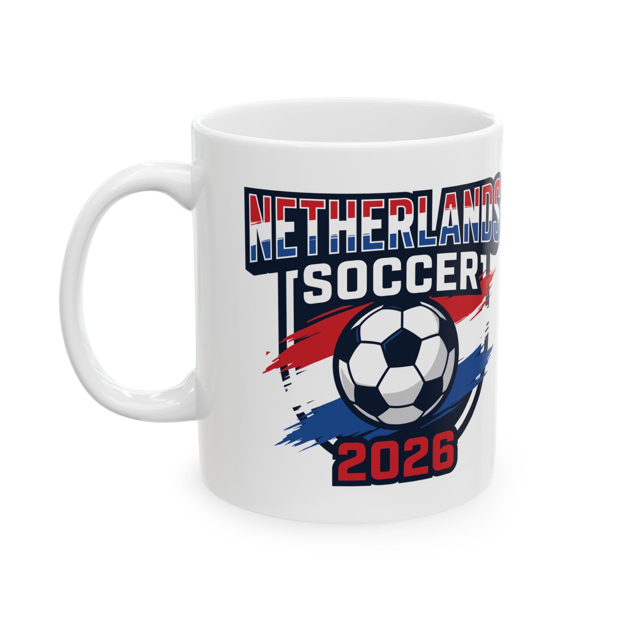 Netherlands Soccer 2026 Mug | Soccer Ball Flag Design, World Cup 2026 Coffee Mugs