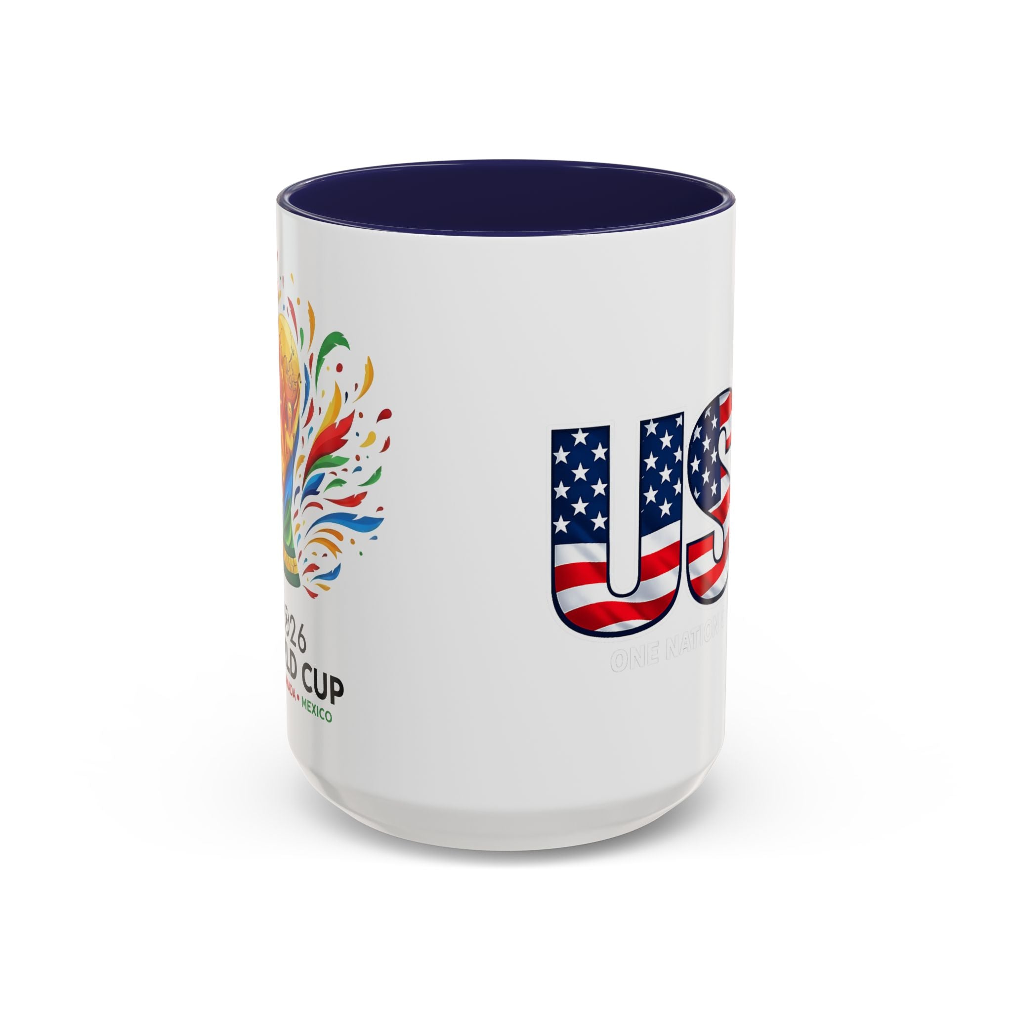 USA Flag Text Accent Coffee Mug | Patriotic American Stars Stripes Mug, Soccer World Cup 2026, Gifts for Dad
