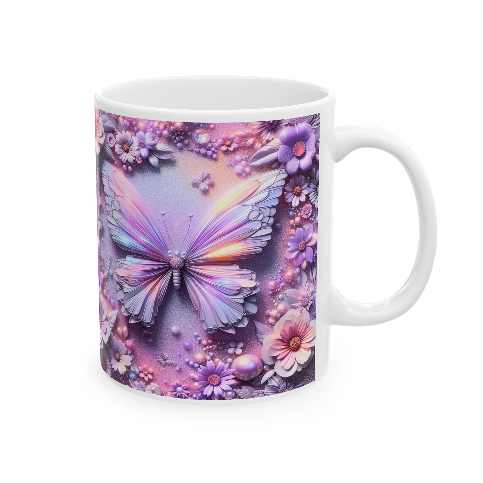 Pastel Floral Butterflies Mug | Purple Pink Flower Pattern Ceramic Mug, Mother's Day Sale