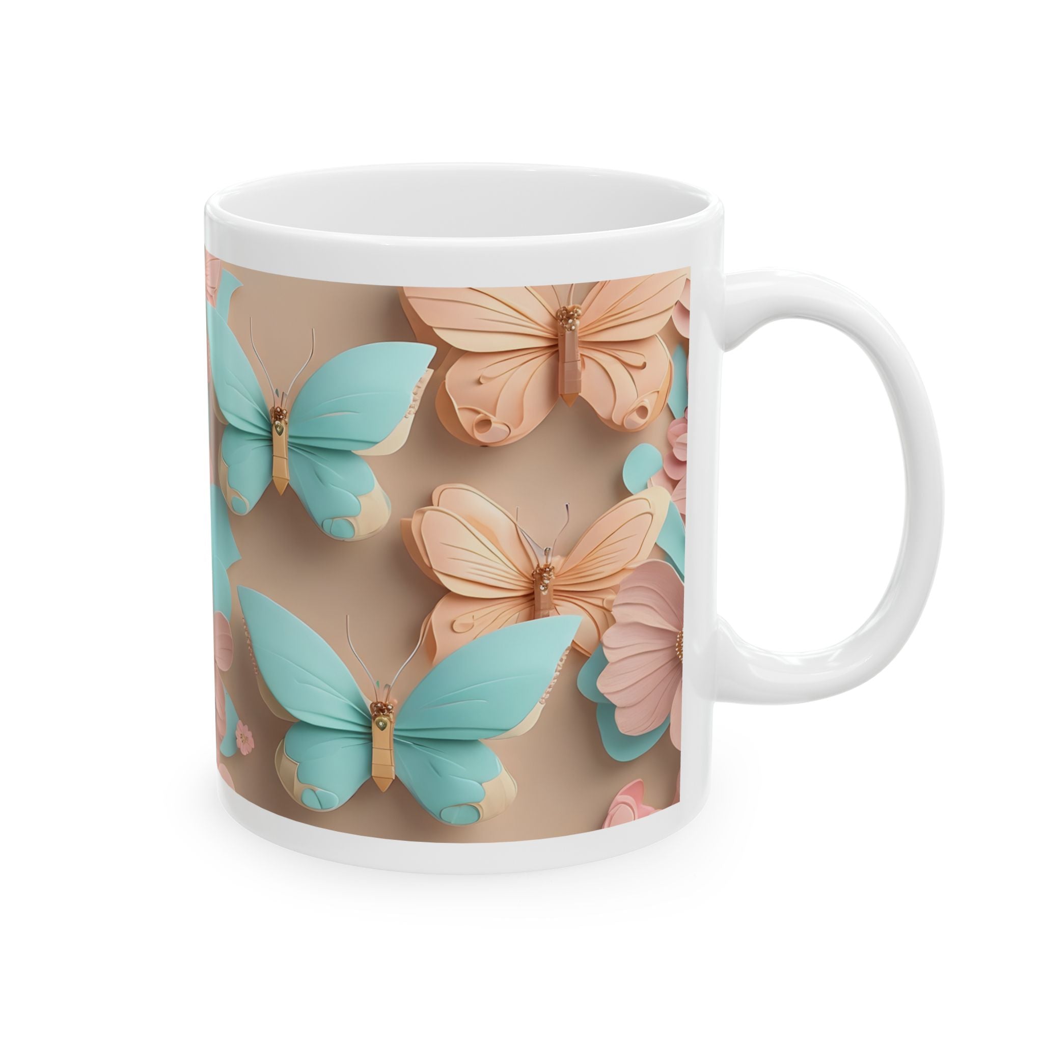 Teal and Peach Butterfly Pattern Mug | Ceramic Mug Coffee Cup, Mother's Day Sale