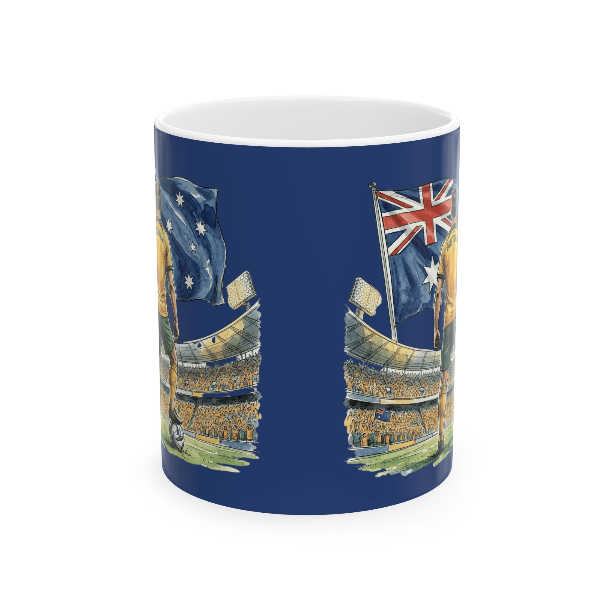 Australian Cricket Stadium Illustration Mug,  Flag & Crowd Ceramic Mug, World Cup 2026