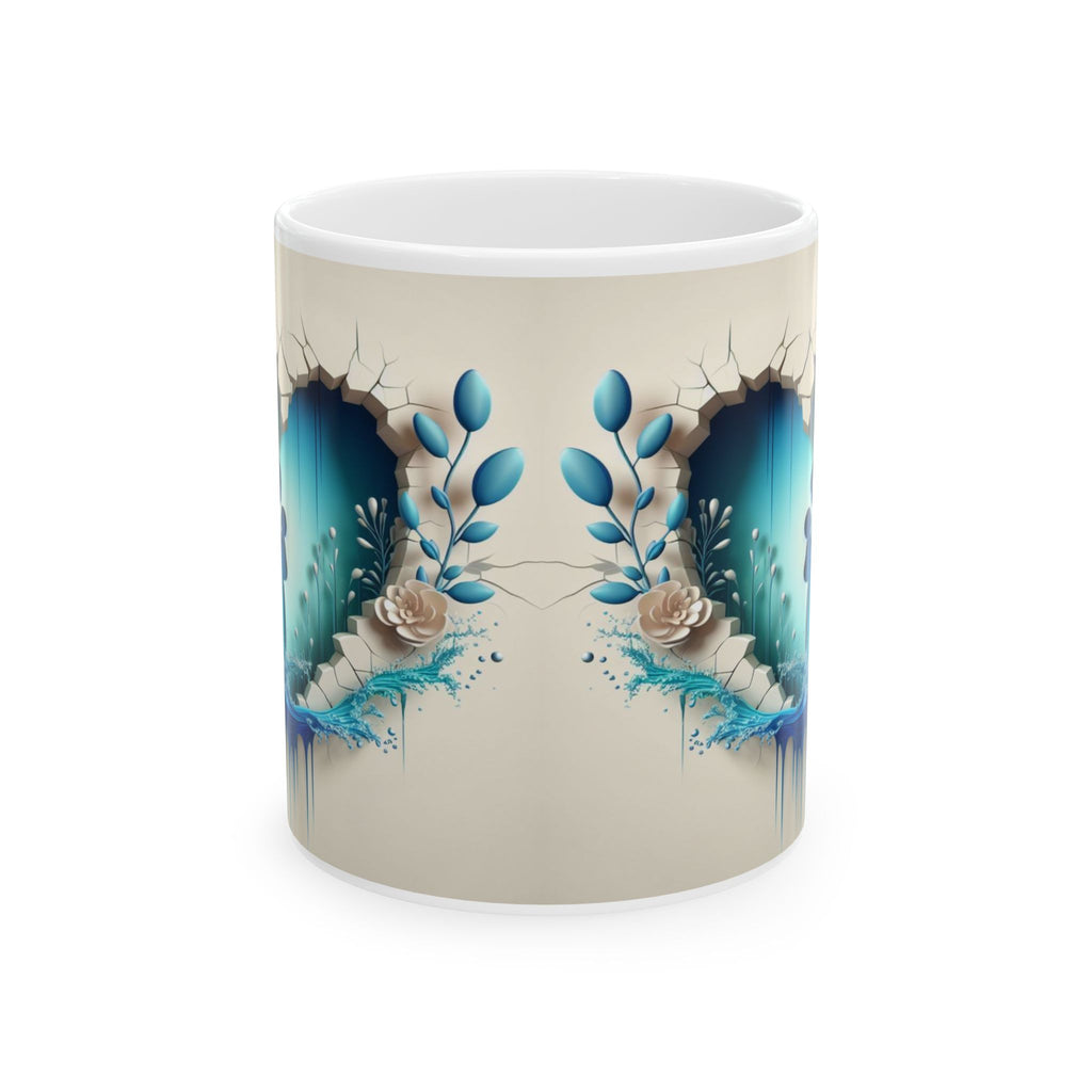 Teal Floral Heart Mug | Ceramic Coffee Cup, Mother's Day Sale