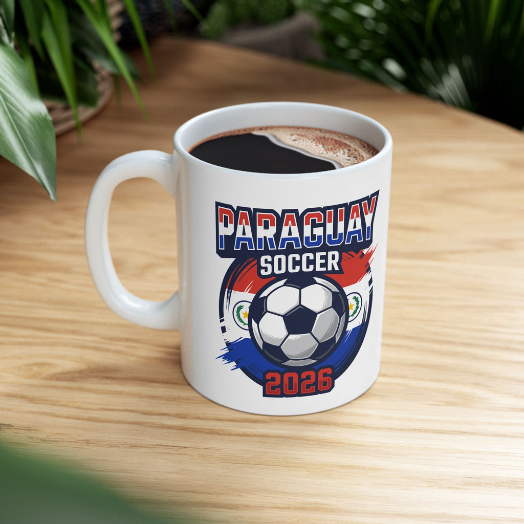 Paraguay Soccer Fans Mug | Soccer Ball Crest Ceramic Mug, World Cup 2026 Coffee Mugs, Panama Flag