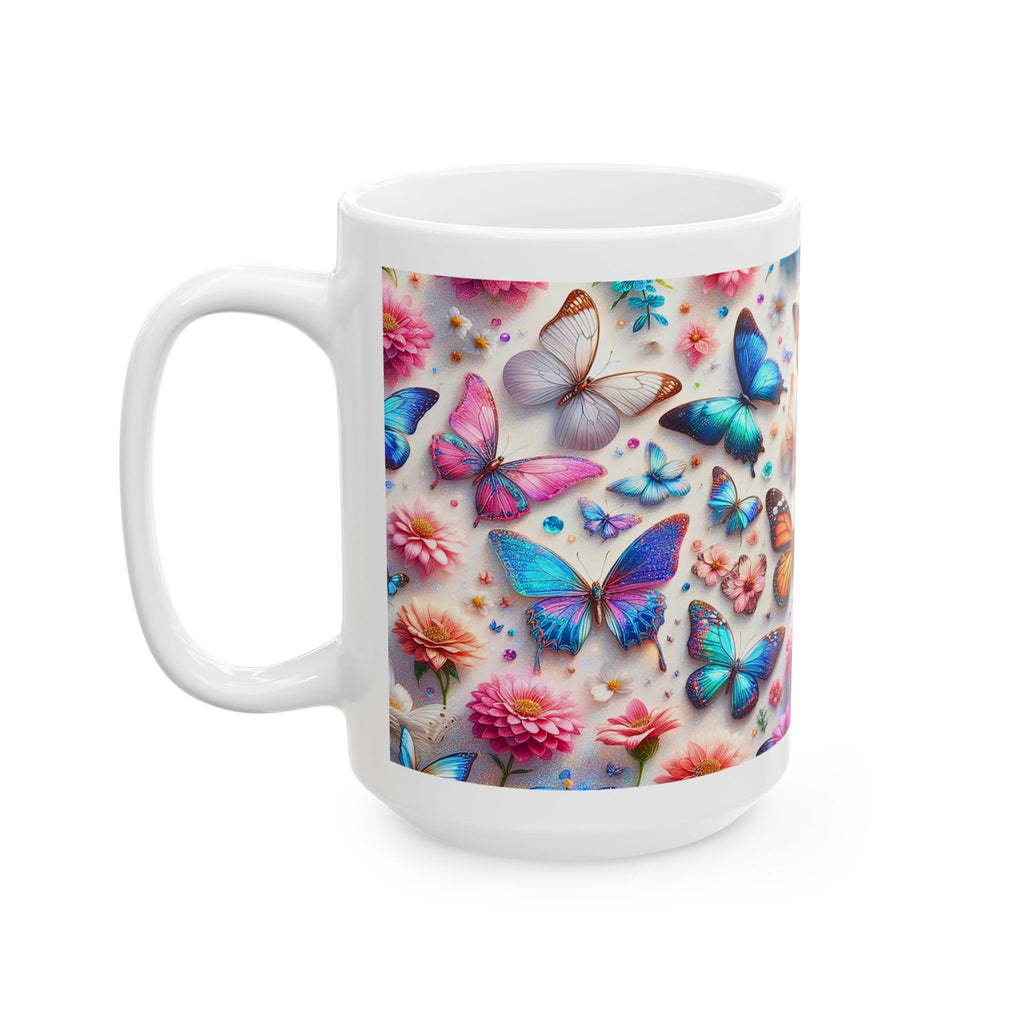 Colorful Butterfly Pattern Mug | Floral Kaleidoscope Ceramic Mug, Mother's Day Sale