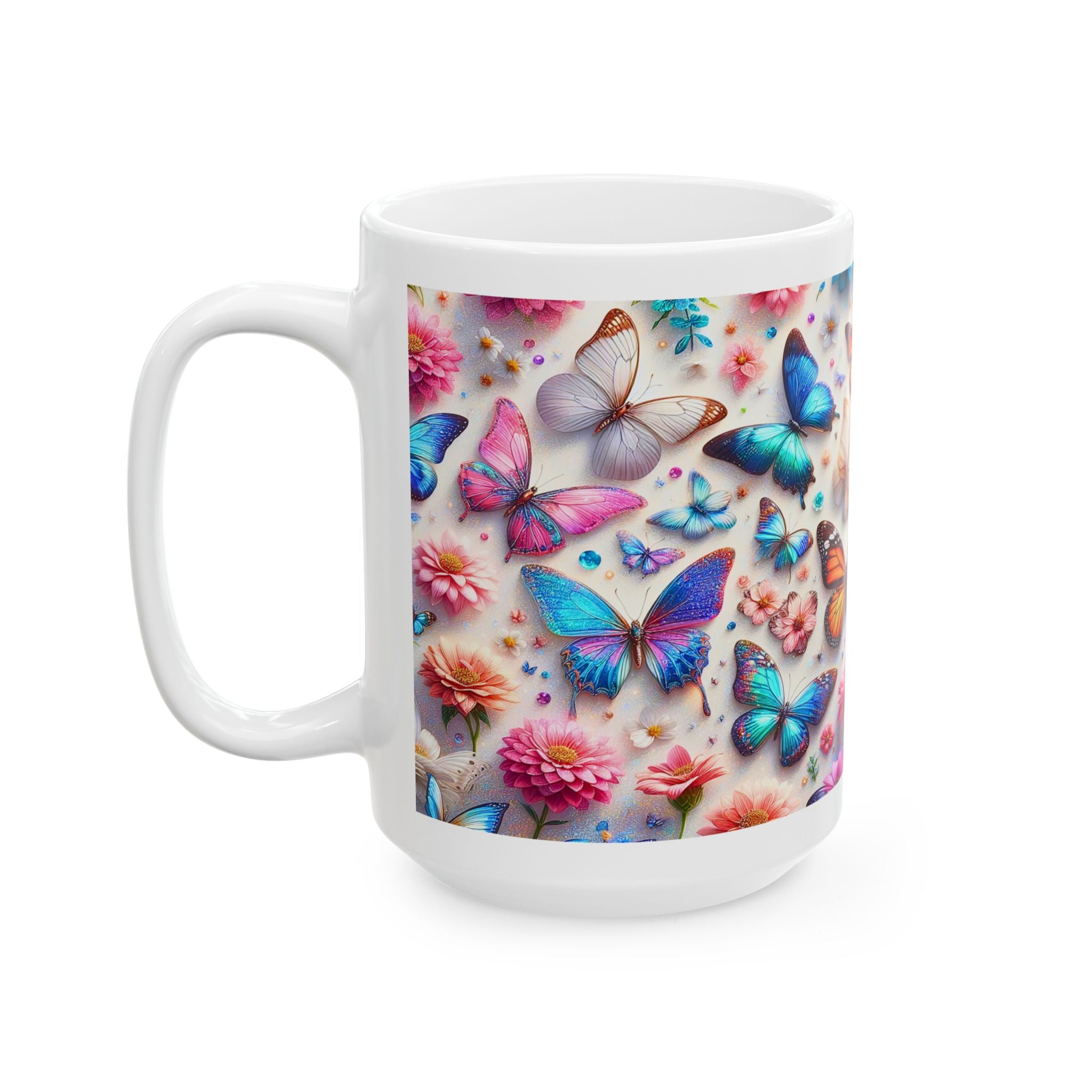 Colorful Butterfly Pattern Mug | Floral Kaleidoscope Ceramic Mug, Mother's Day Sale
