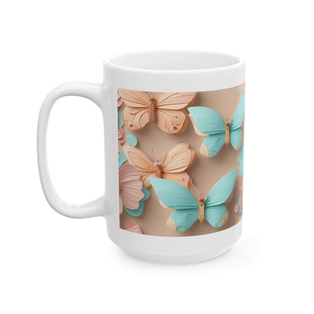 Teal and Peach Butterfly Pattern Mug | Ceramic Mug Coffee Cup, Mother's Day Sale