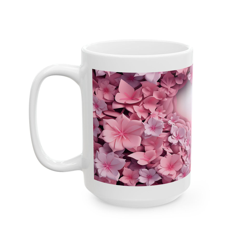 Pink Floral Heart with Butterflies Mug | Spring Flower Ceramic Mug, Mother's Day Sale