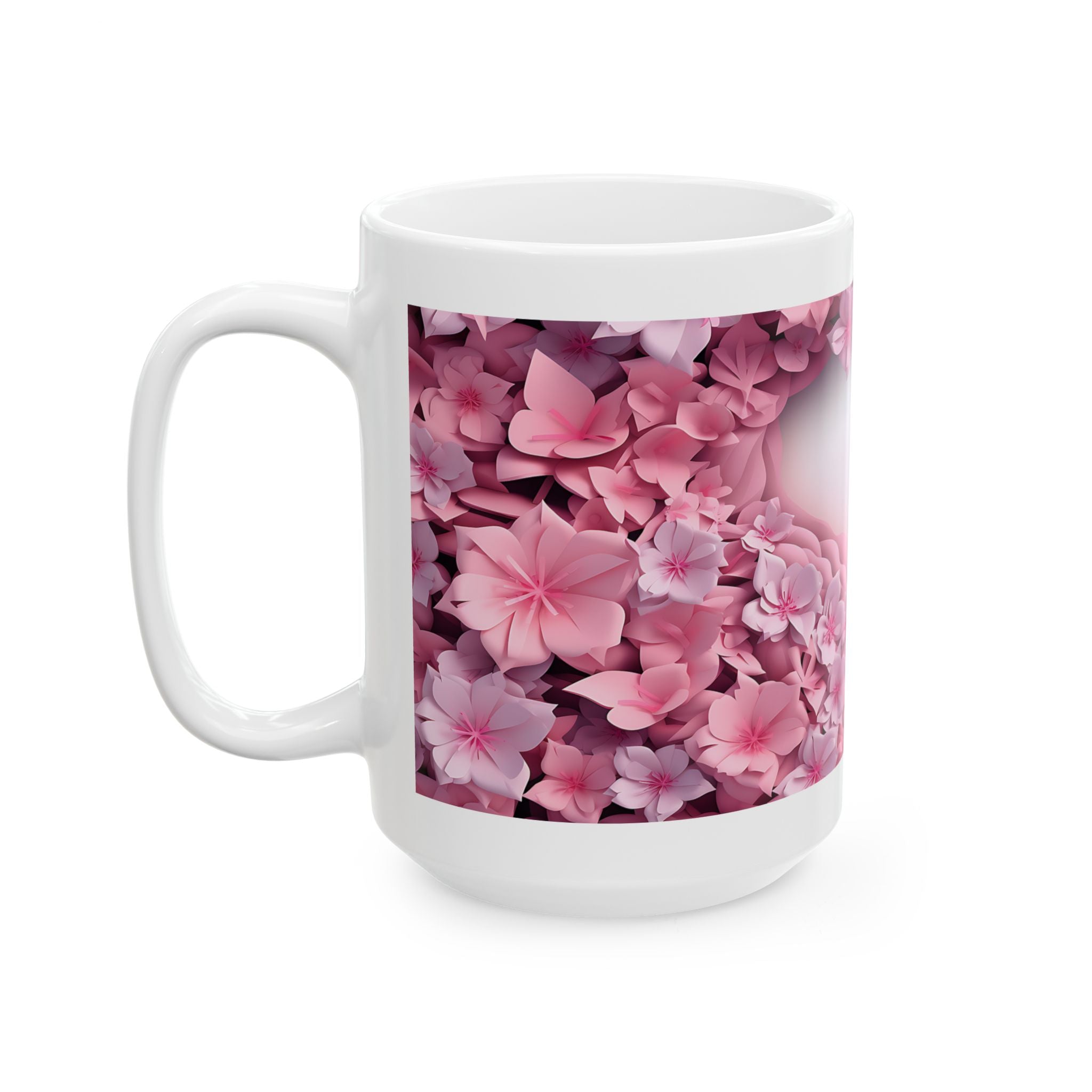 Pink Floral Heart with Butterflies Mug | Spring Flower Ceramic Mug, Mother's Day Sale
