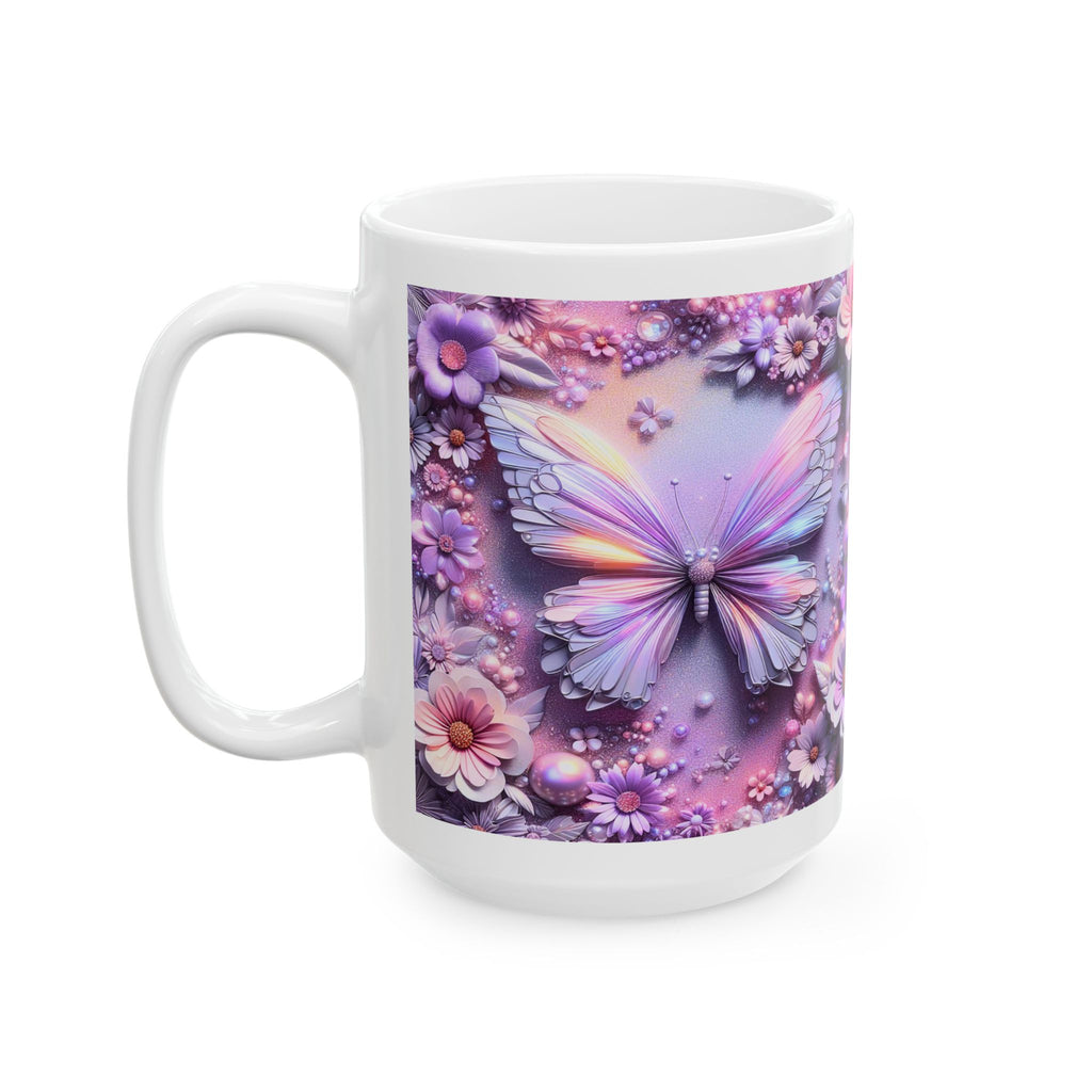 Pastel Floral Butterflies Mug | Purple Pink Flower Pattern Ceramic Mug, Mother's Day Sale