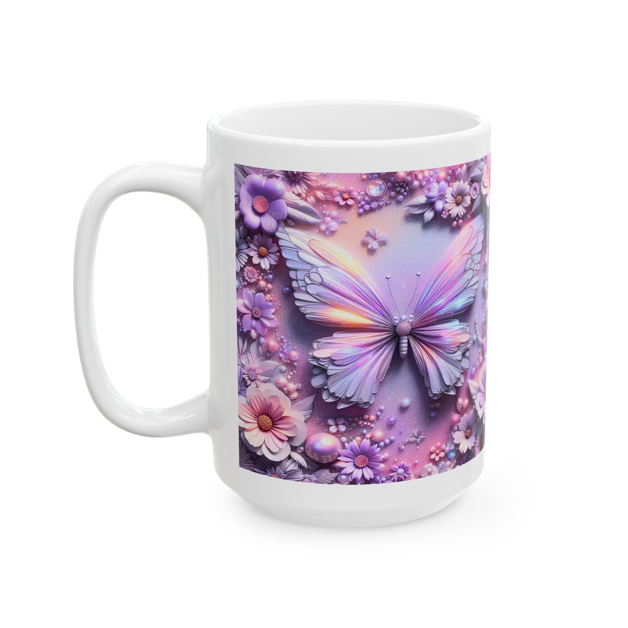 Pastel Floral Butterflies Mug | Purple Pink Flower Pattern Ceramic Mug, Mother's Day Sale