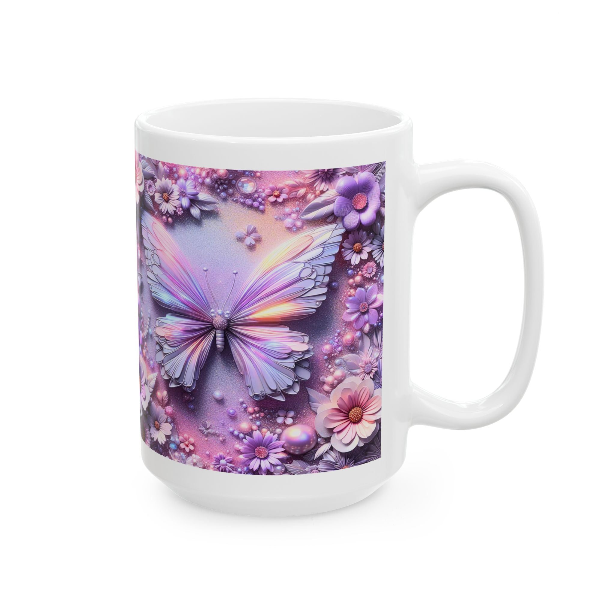 Pastel Floral Butterflies Mug | Purple Pink Flower Pattern Ceramic Mug, Mother's Day Sale