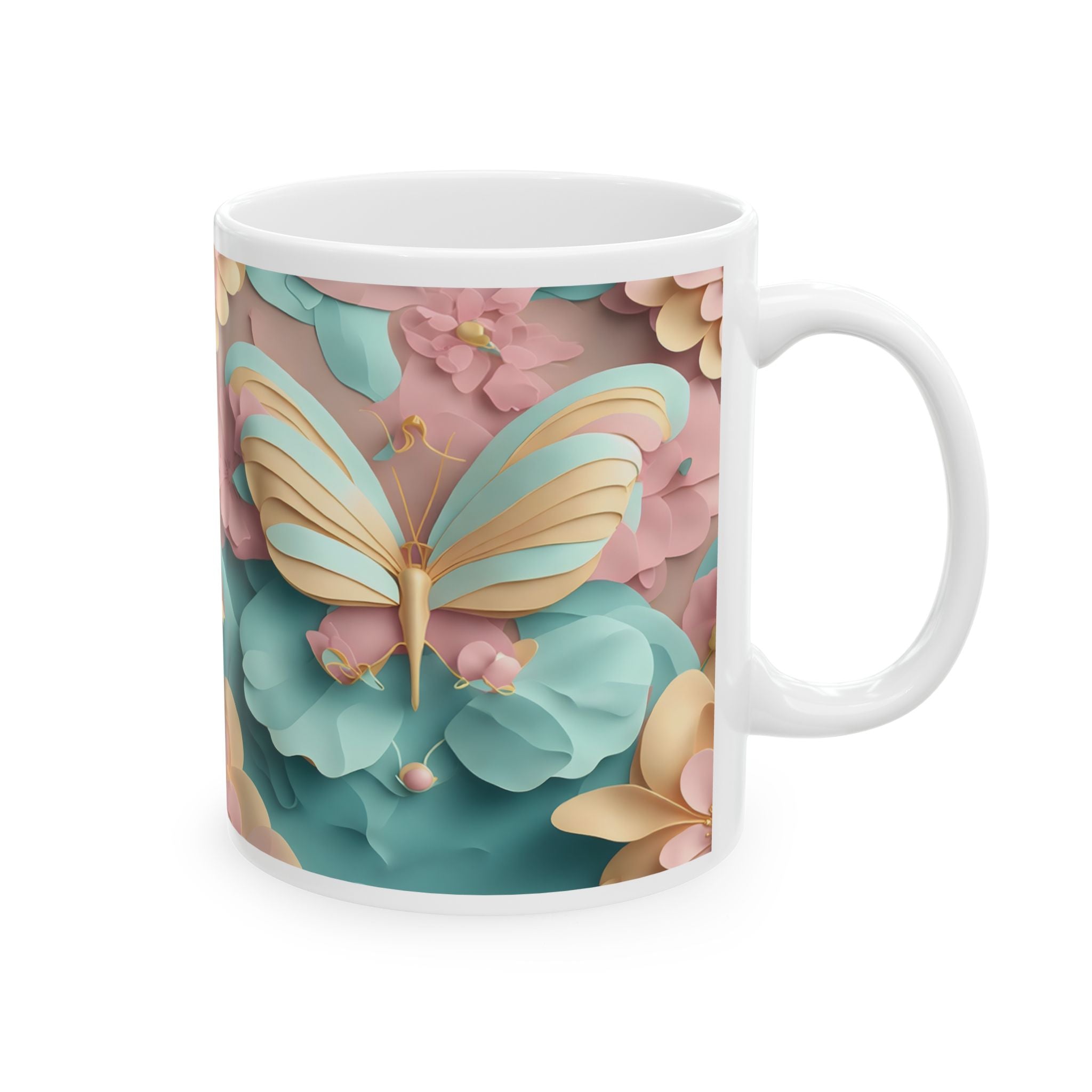 Pastel 3D Floral Pattern Mug | Ceramic Coffee Cup, Mother's Day Sale