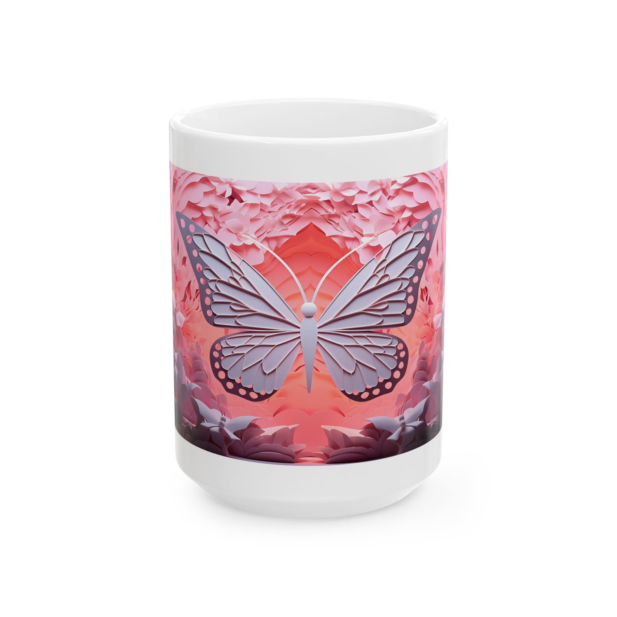 Pink Butterfly Illustration Mug | Floral Nature Ceramic Coffee Cup, Mother's Day Sale