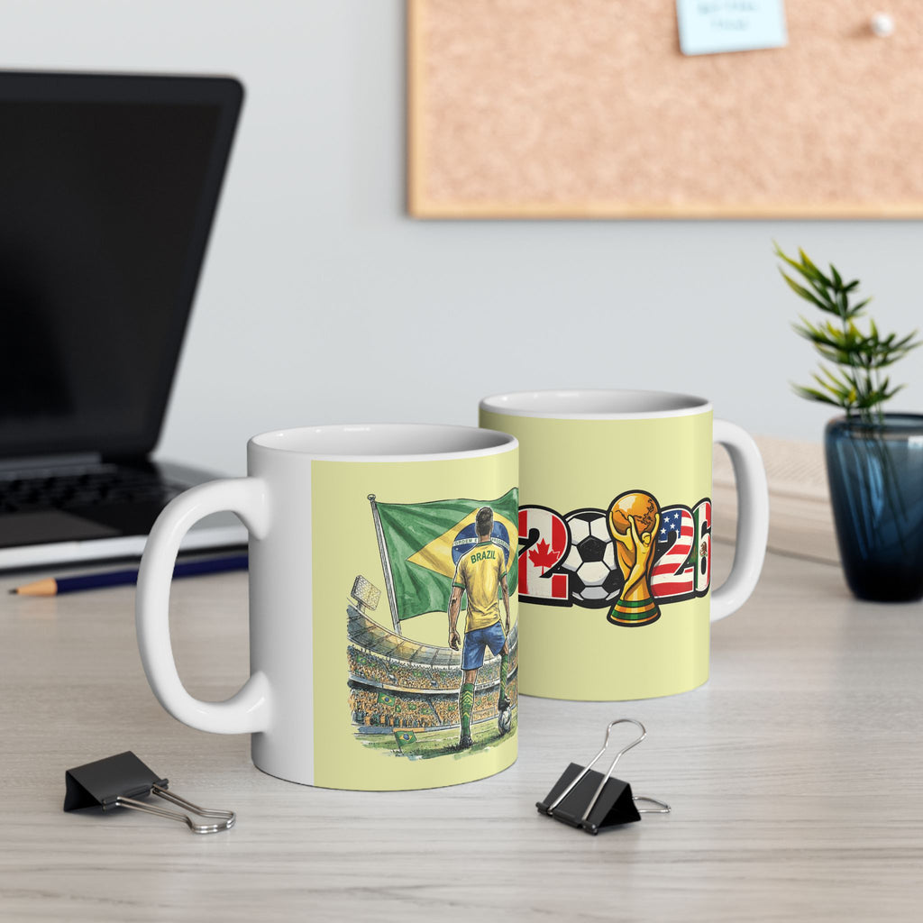 Brazil Soccer World Cup 2026, Ceramic Coffee Mug, Brazil Flag, Fan Gift