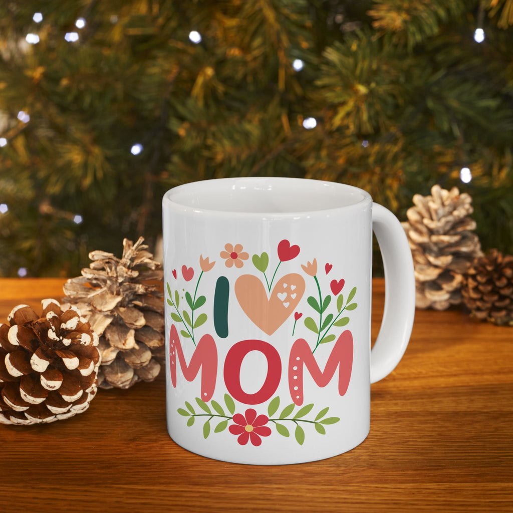I Heart Mom Mug, Mother's Day Ceramic Coffee Cup, Gift For Mom