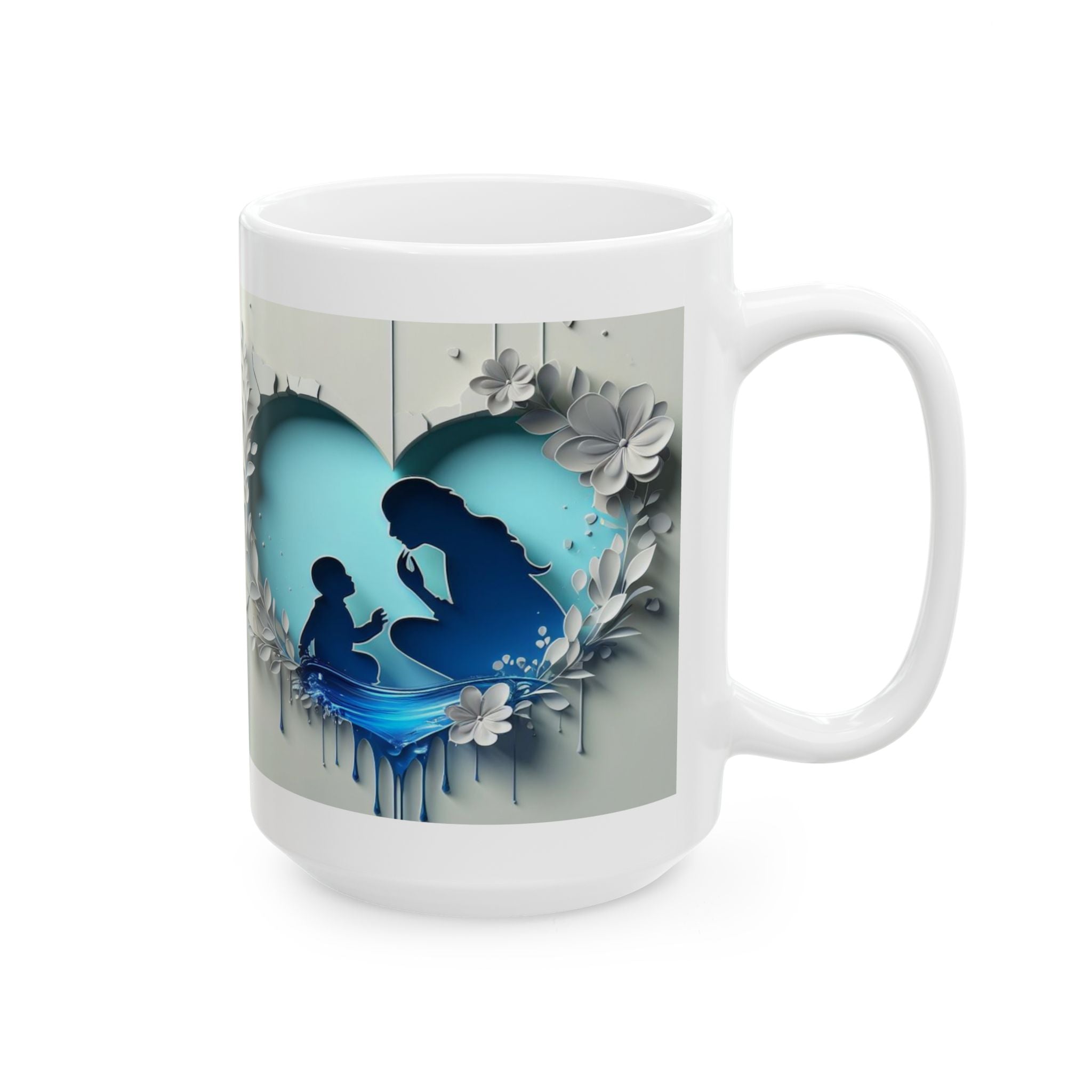 Silhouette Moon Scene Mug | Blue Night Sky, Floral Wreath Ceramic Mug, Mother's Day Sale