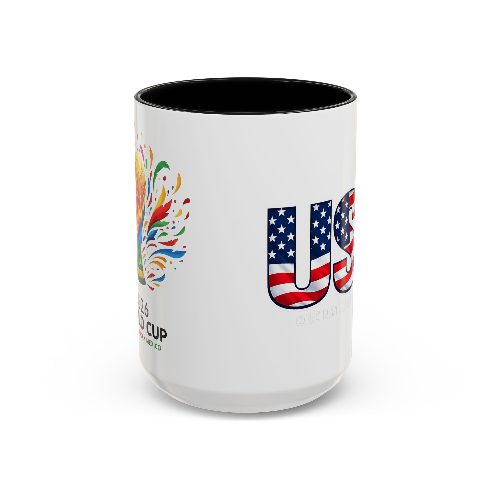 USA Flag Text Accent Coffee Mug | Patriotic American Stars Stripes Mug, Soccer World Cup 2026, Gifts for Dad