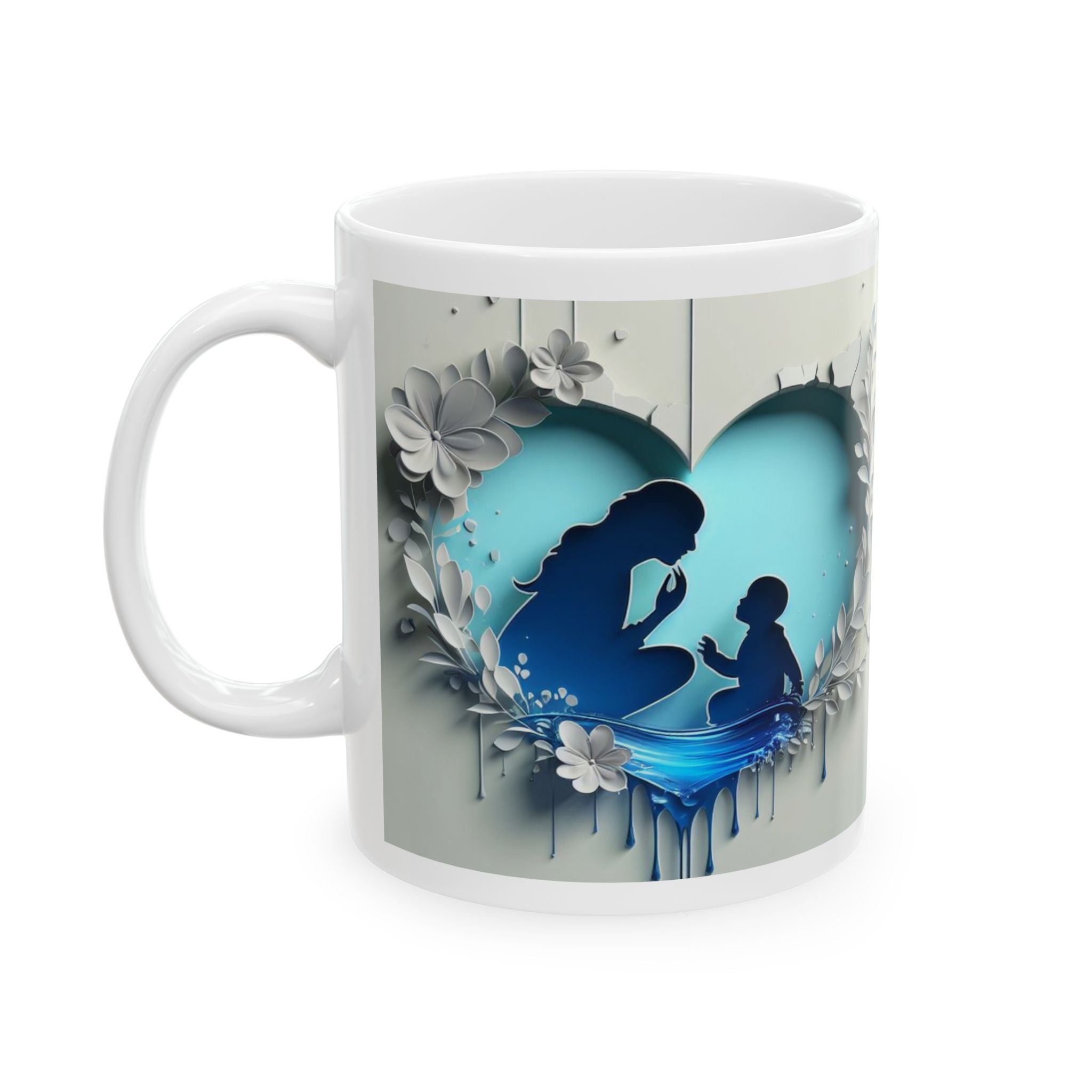 Silhouette Moon Scene Mug | Blue Night Sky, Floral Wreath Ceramic Mug, Mother's Day Sale