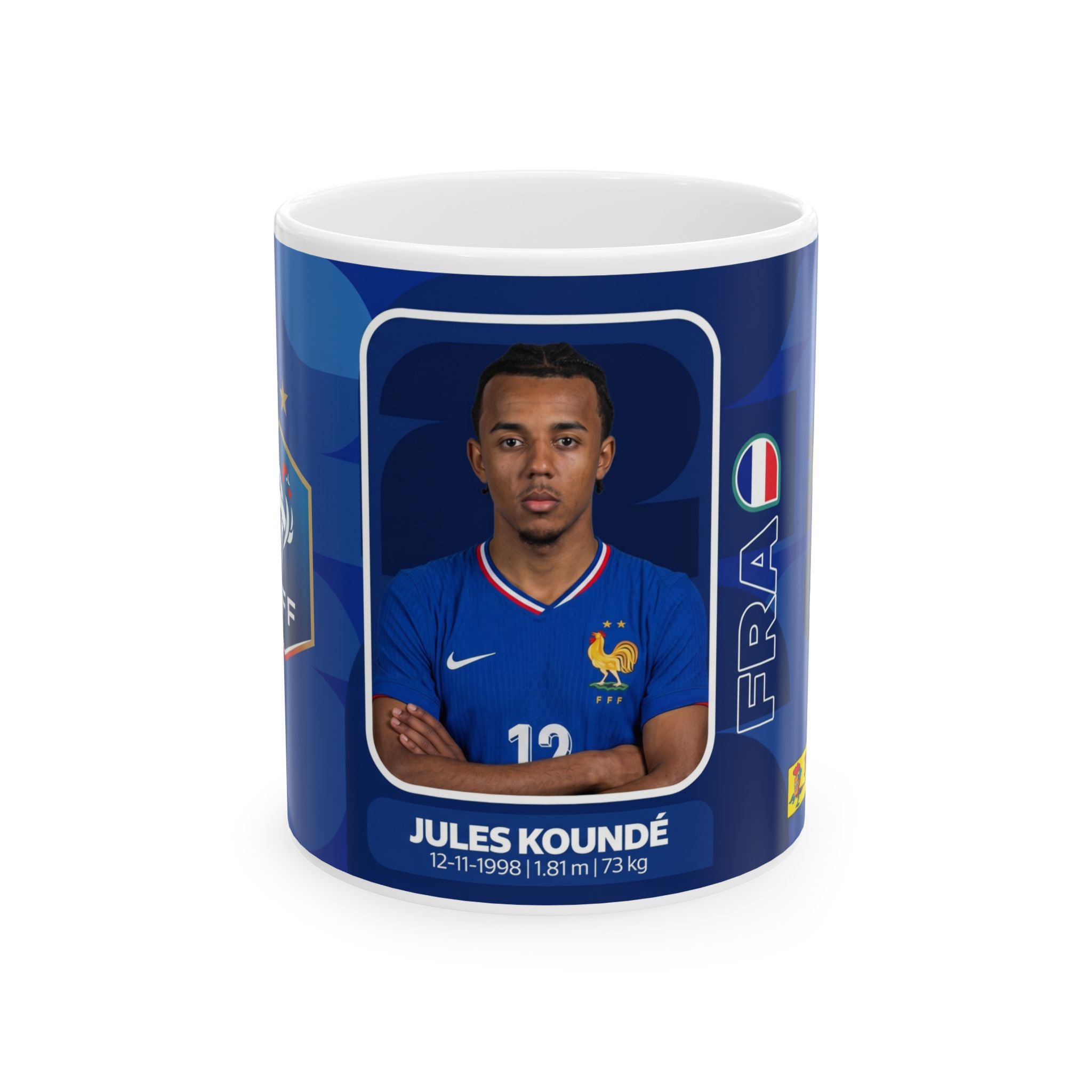 France Soccer Player Jules Koundé  Mug —  Ceramic Coffee Cup (11oz/15oz), World Cup 2026 Mugs
