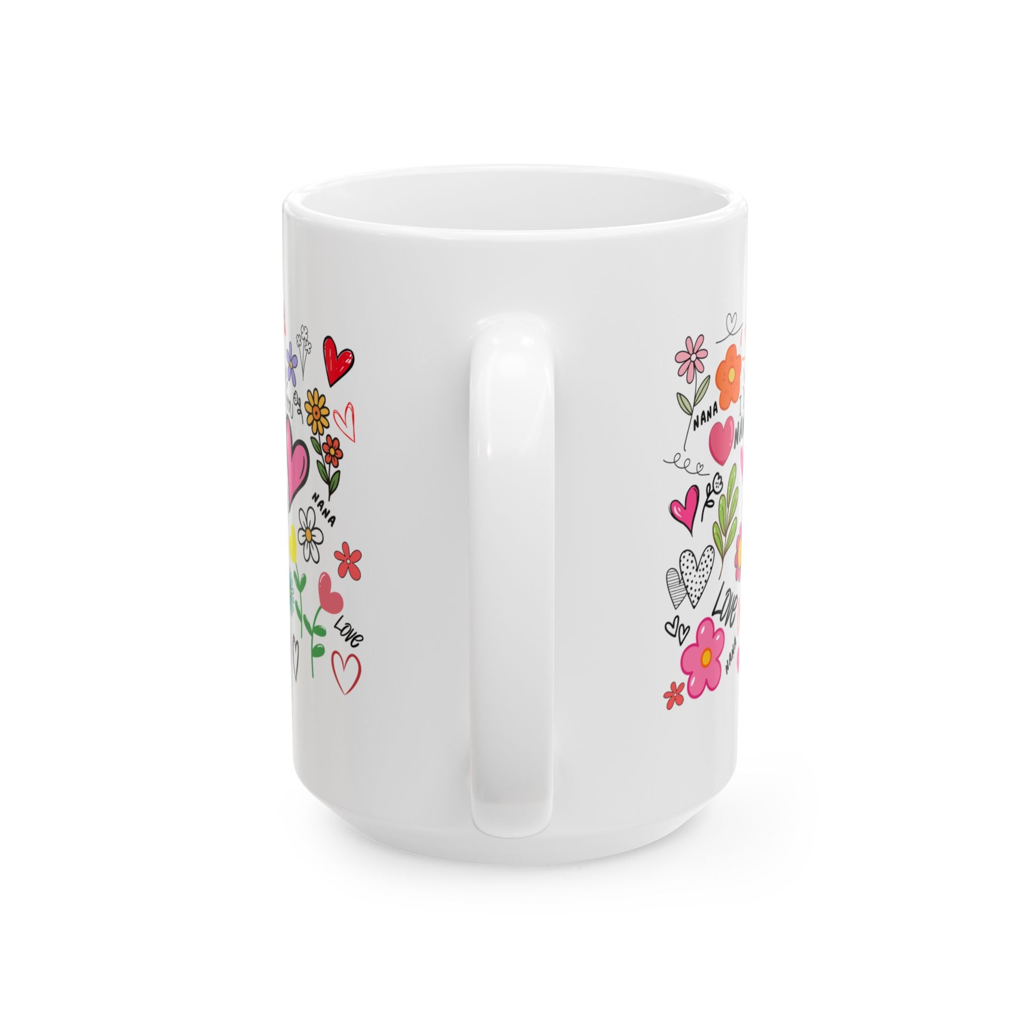 Hand-Drawn Hearts and Flowers Mug, I Love You Nana Ceramic Mug, Mother's Day Sale