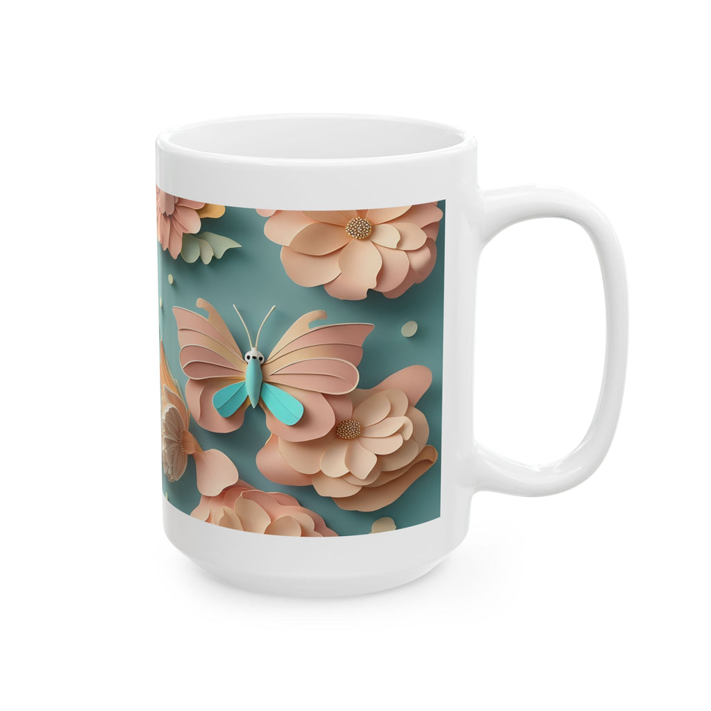 Peach Teal Floral Pattern Mug | Ceramic Coffee Cup, Mother's Day Sale