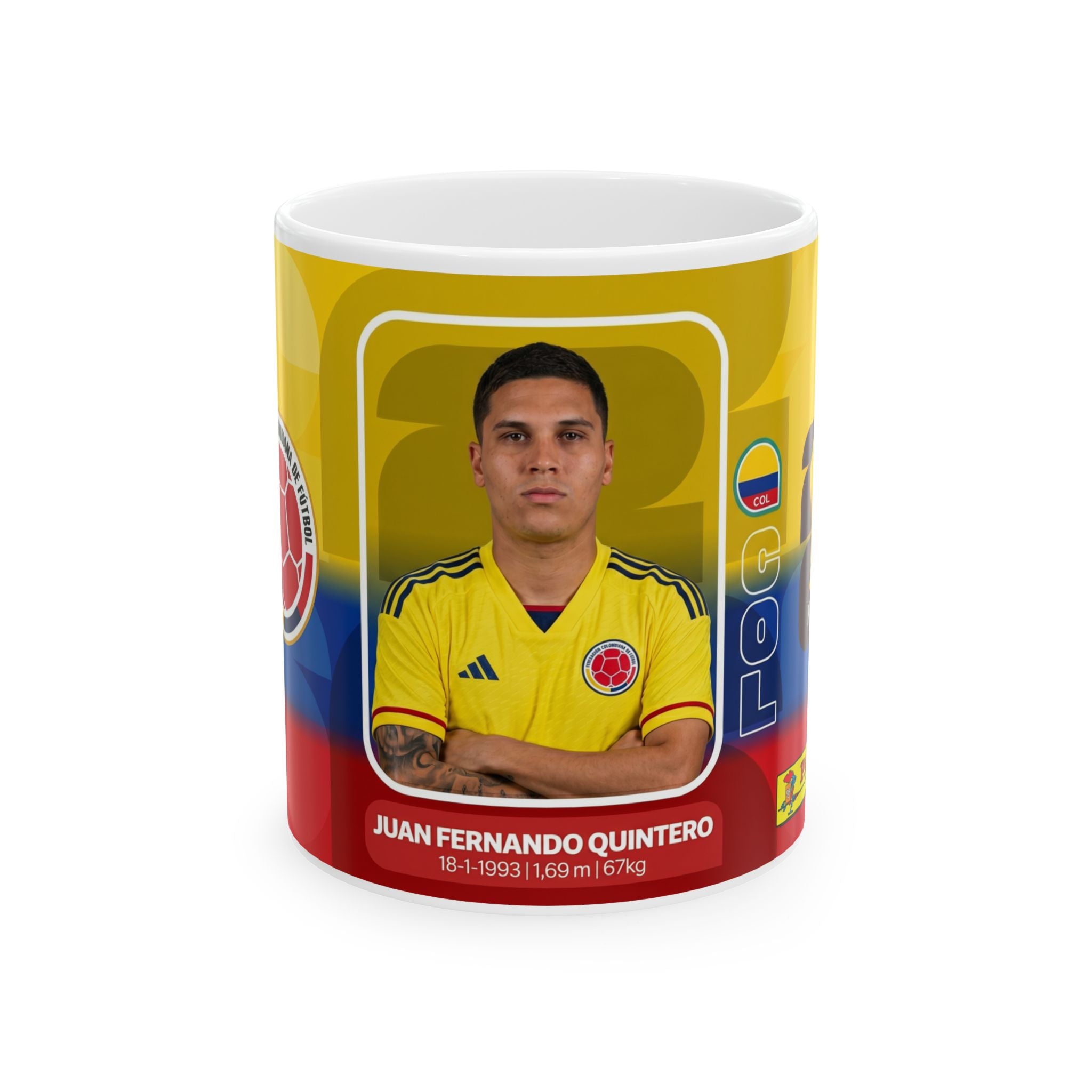 Colombian Soccer Player Juan Fernando Quintero Mug — Ceramic Coffee Cup (11oz & 15oz), World Cup 2026 Mugs