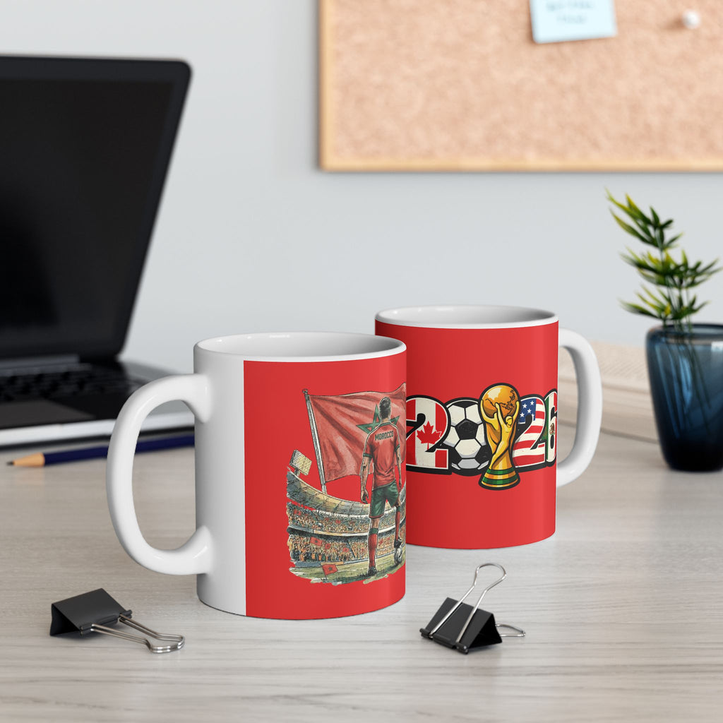 Morocco World Cup 2026 Mug, Red Ceramic Coffee Cup, Morocco Flag, Gift For Soccer Fan