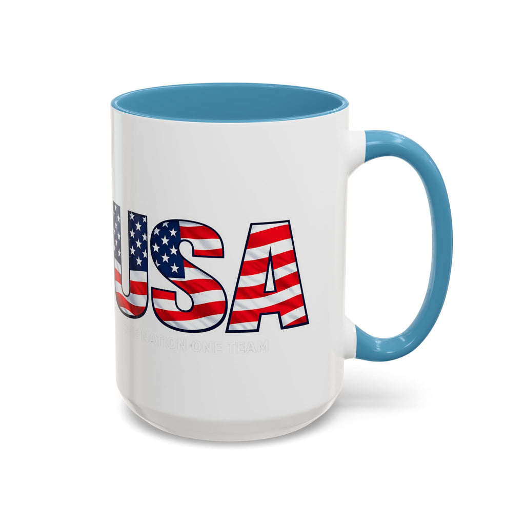 USA Flag Text Accent Coffee Mug | Patriotic American Stars Stripes Mug, Soccer World Cup 2026, Gifts for Dad