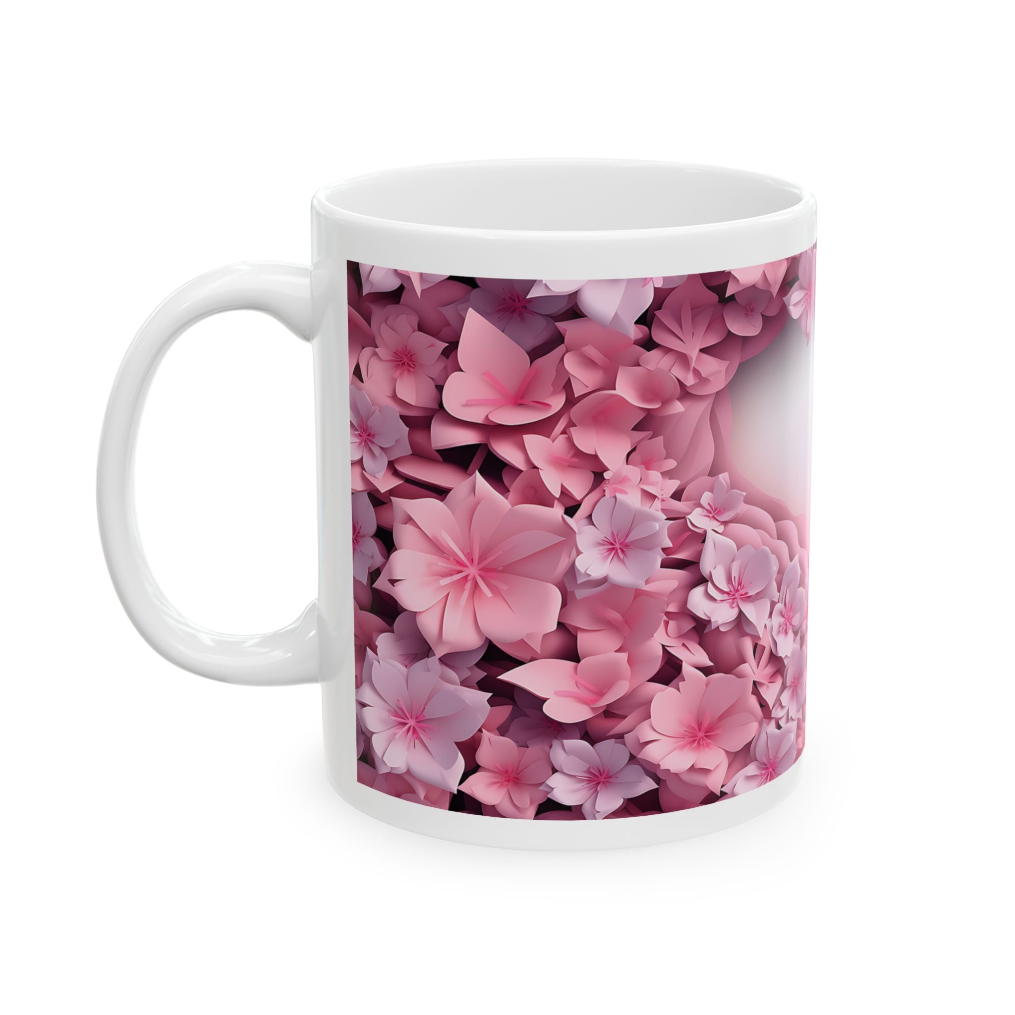 Pink Floral Heart with Butterflies Mug | Spring Flower Ceramic Mug, Mother's Day Sale