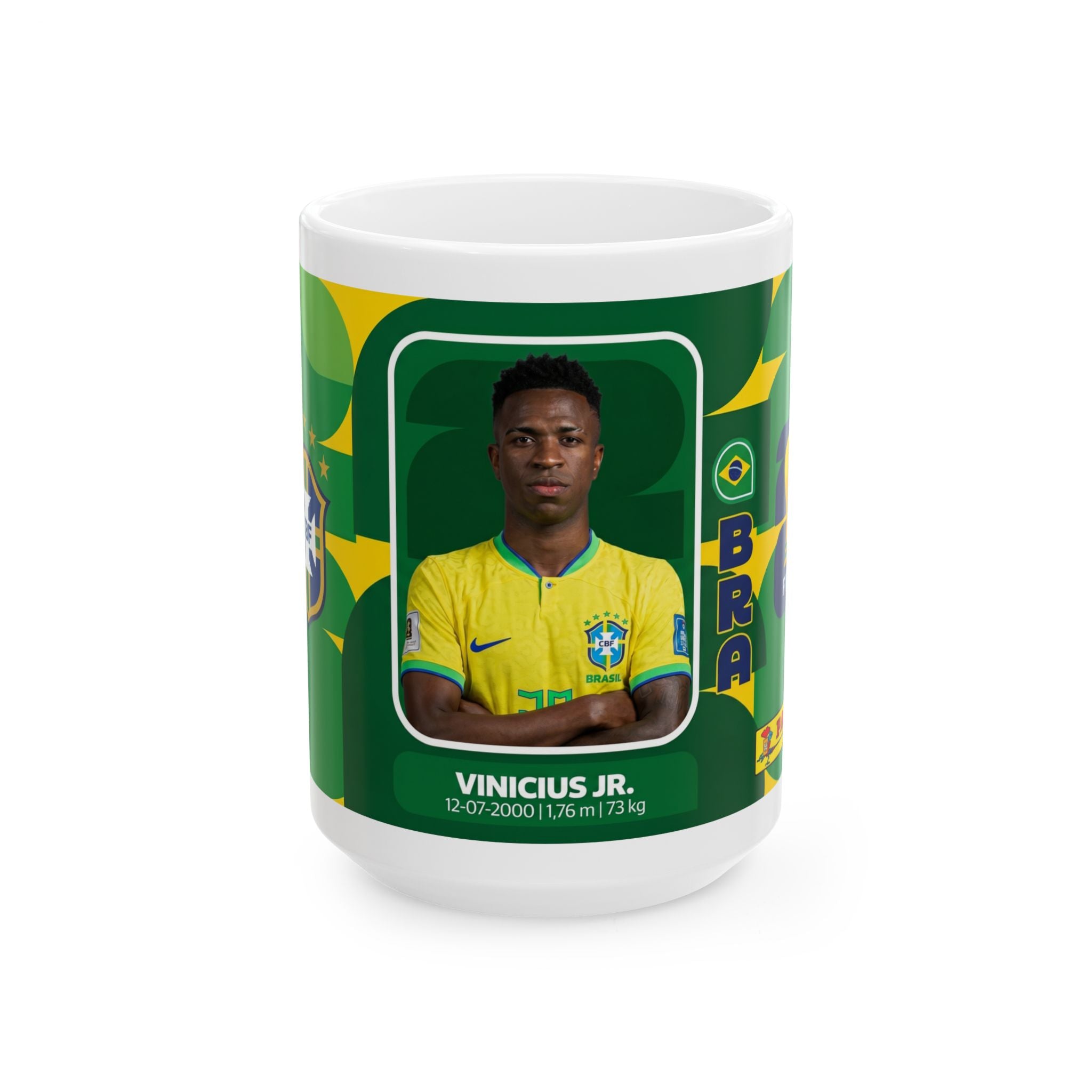 Brazil Vinicious Jr. Soccer Player Mug —  Coffee Cup (11oz/15oz), World Cup 2026 Mugs