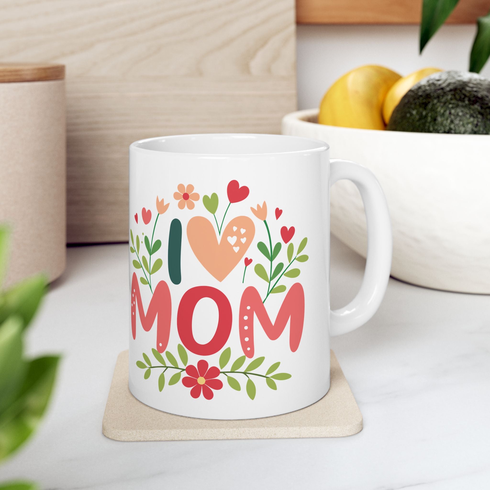 I Heart Mom Mug, Mother's Day Ceramic Coffee Cup, Gift For Mom