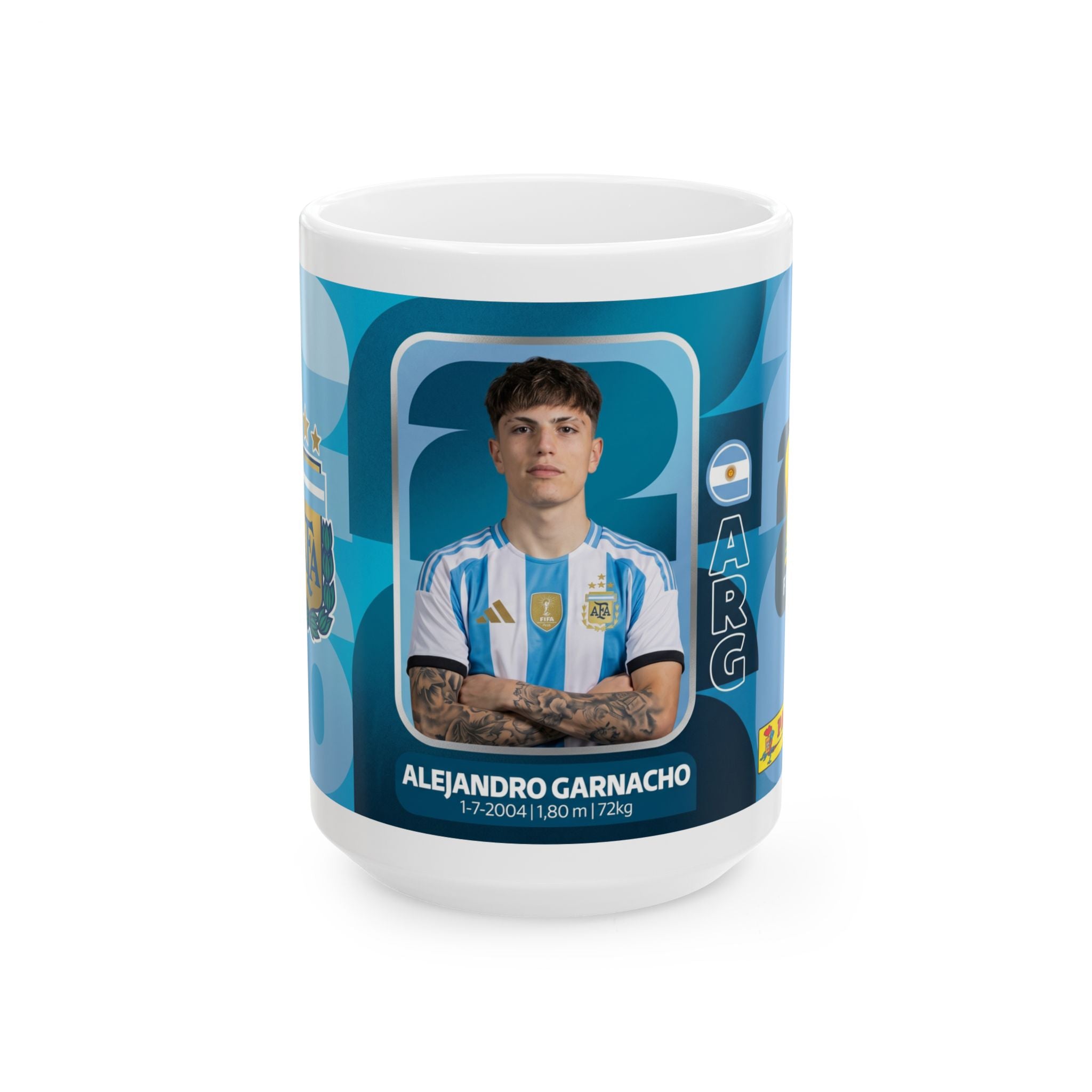 Argentina Soccer Player Alejandro Garnacho Ceramic Mug — Coffee Cup (11oz/15oz), World Cup 2026 Mugs