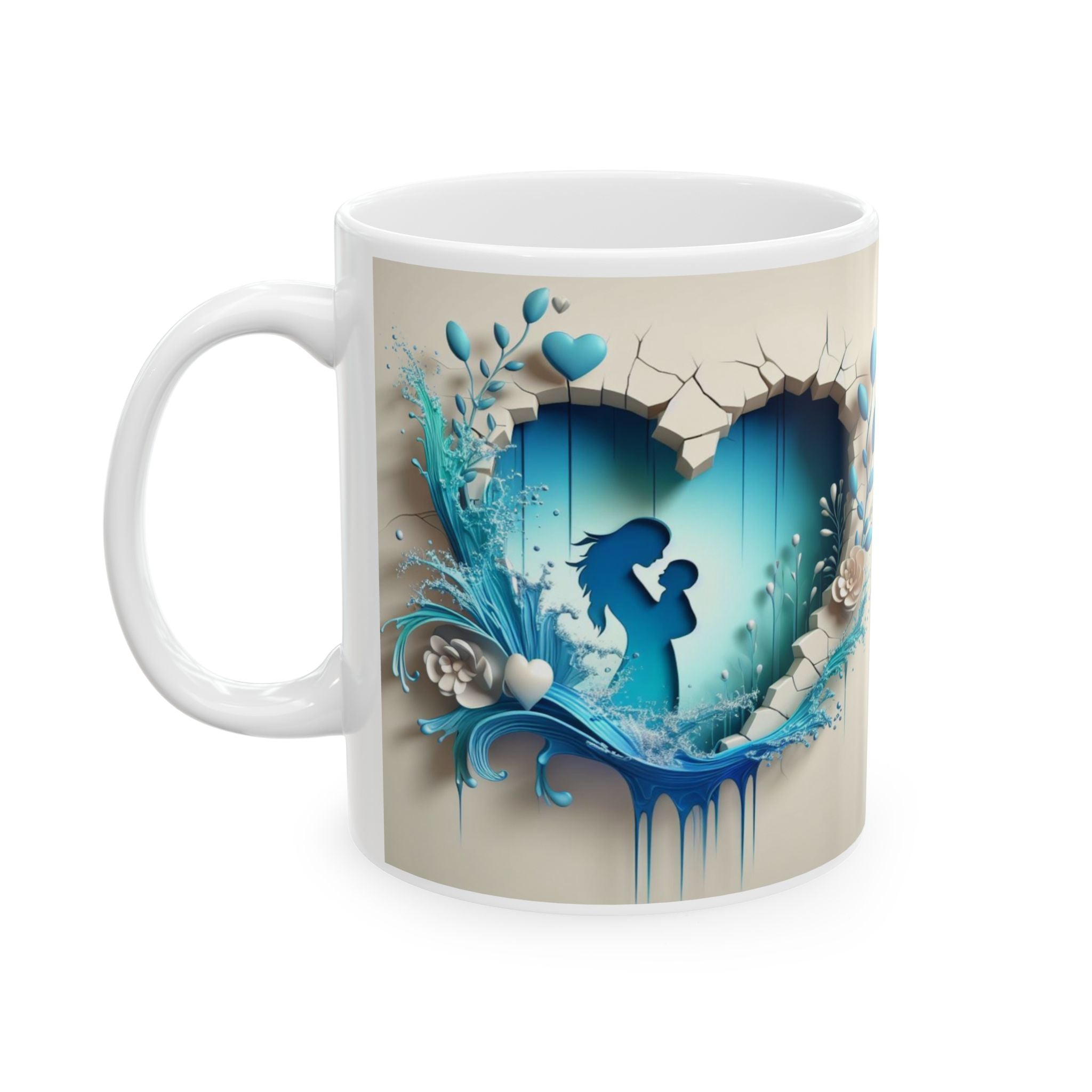 Teal Floral Heart Mug | Ceramic Coffee Cup, Mother's Day Sale