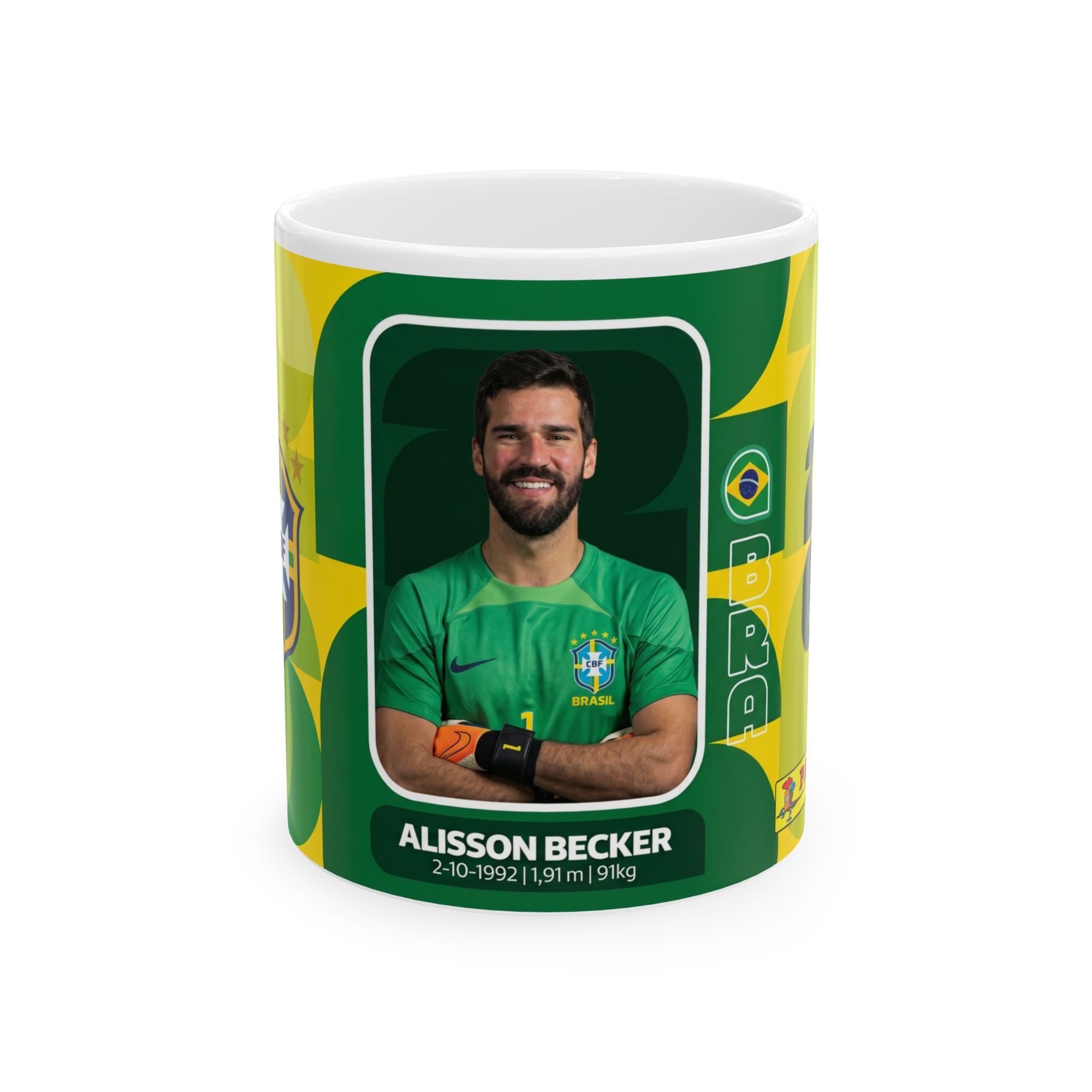 Brazil Soccer Player Alisson Becker Ceramic Mug – Coffee Cup 11oz/15oz, World Cup 2026 Mugs