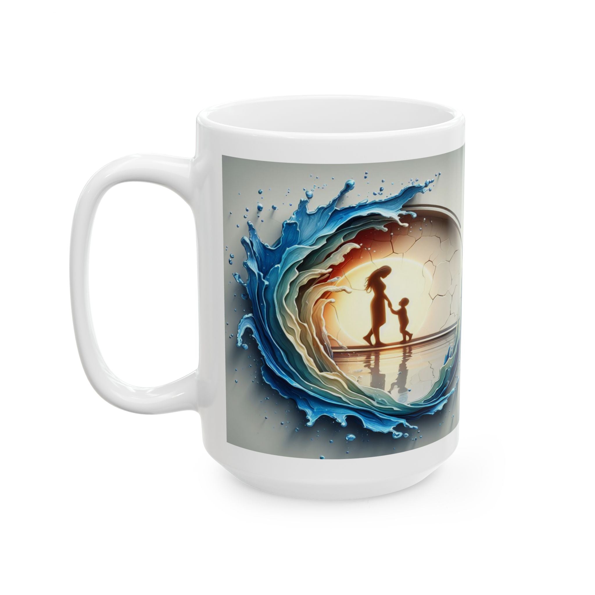 Ocean Wave Globe Illustration Mug | Ceramic Coffee Cup, Mother's Day Sale