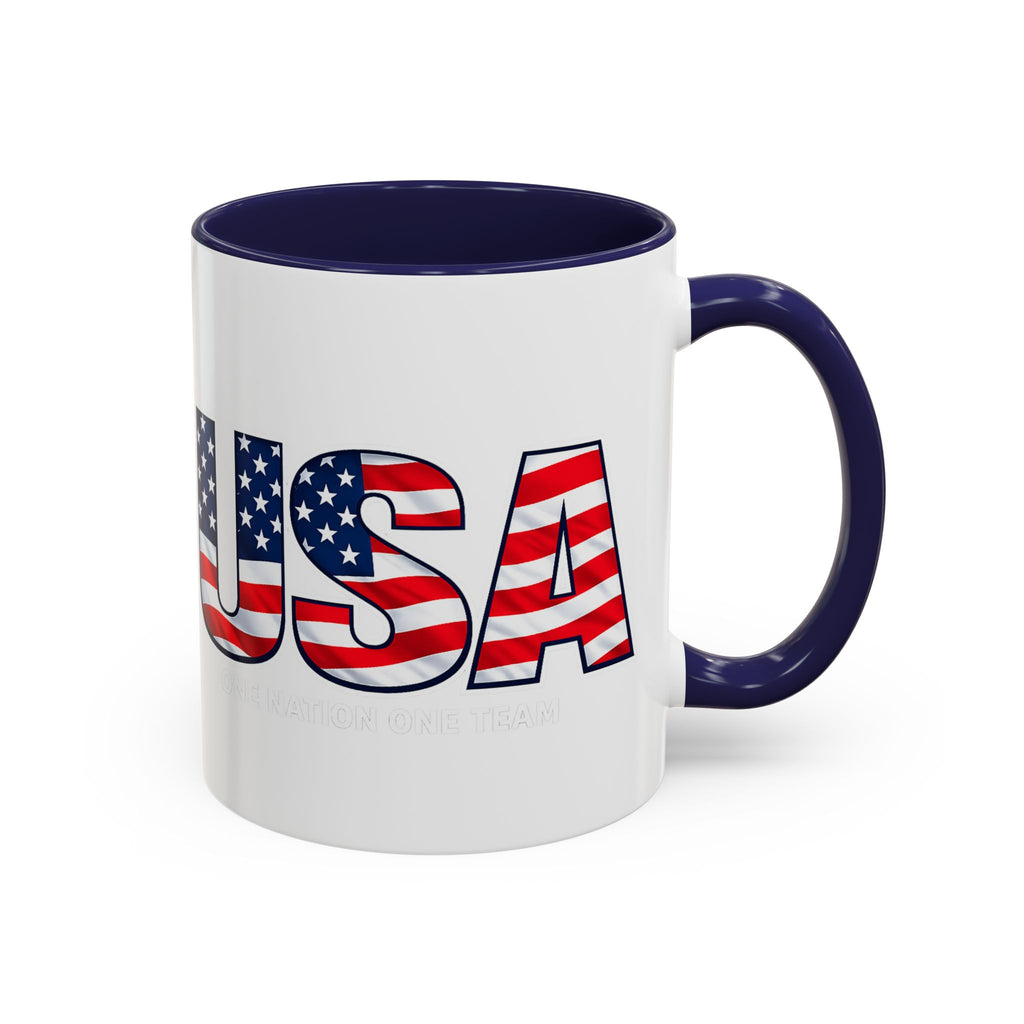 USA Flag Text Accent Coffee Mug | Patriotic American Stars Stripes Mug, Soccer World Cup 2026, Gifts for Dad