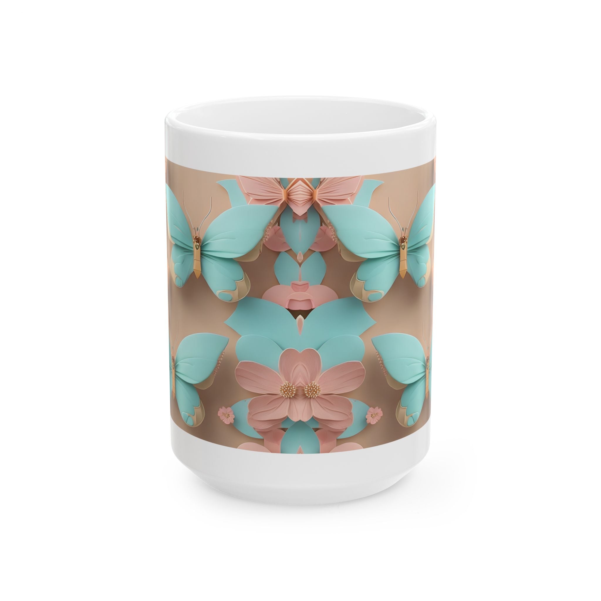 Teal and Peach Butterfly Pattern Mug | Ceramic Mug Coffee Cup, Mother's Day Sale