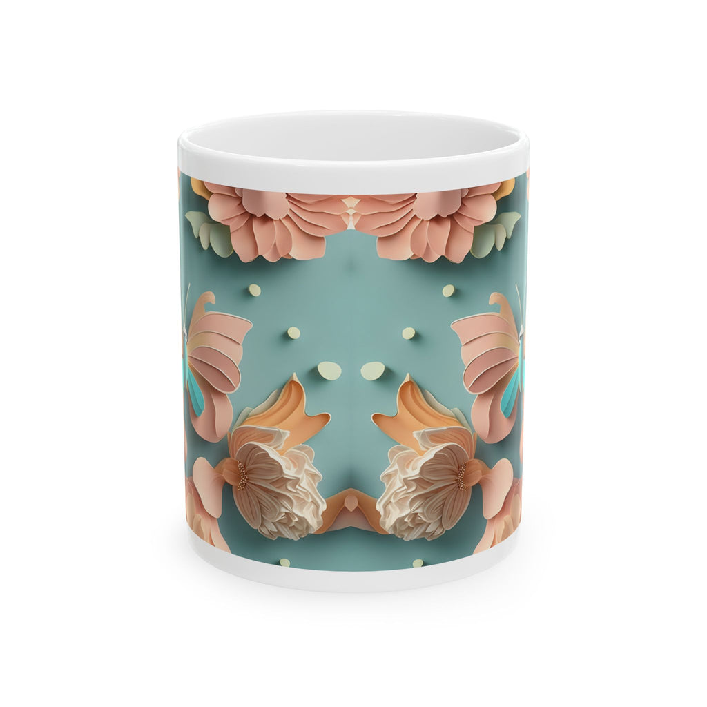 Peach Teal Floral Pattern Mug | Ceramic Coffee Cup, Mother's Day Sale