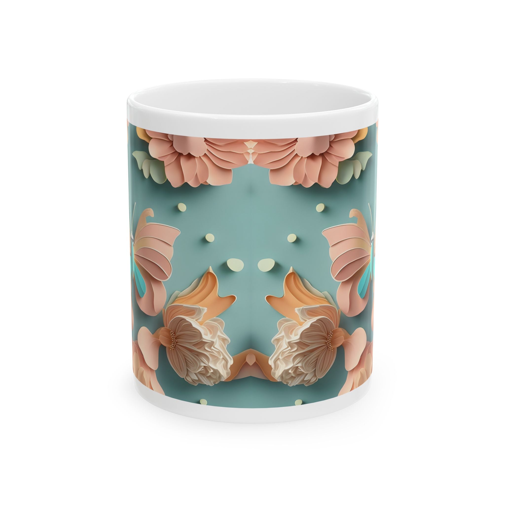 Peach Teal Floral Pattern Mug | Ceramic Coffee Cup, Mother's Day Sale