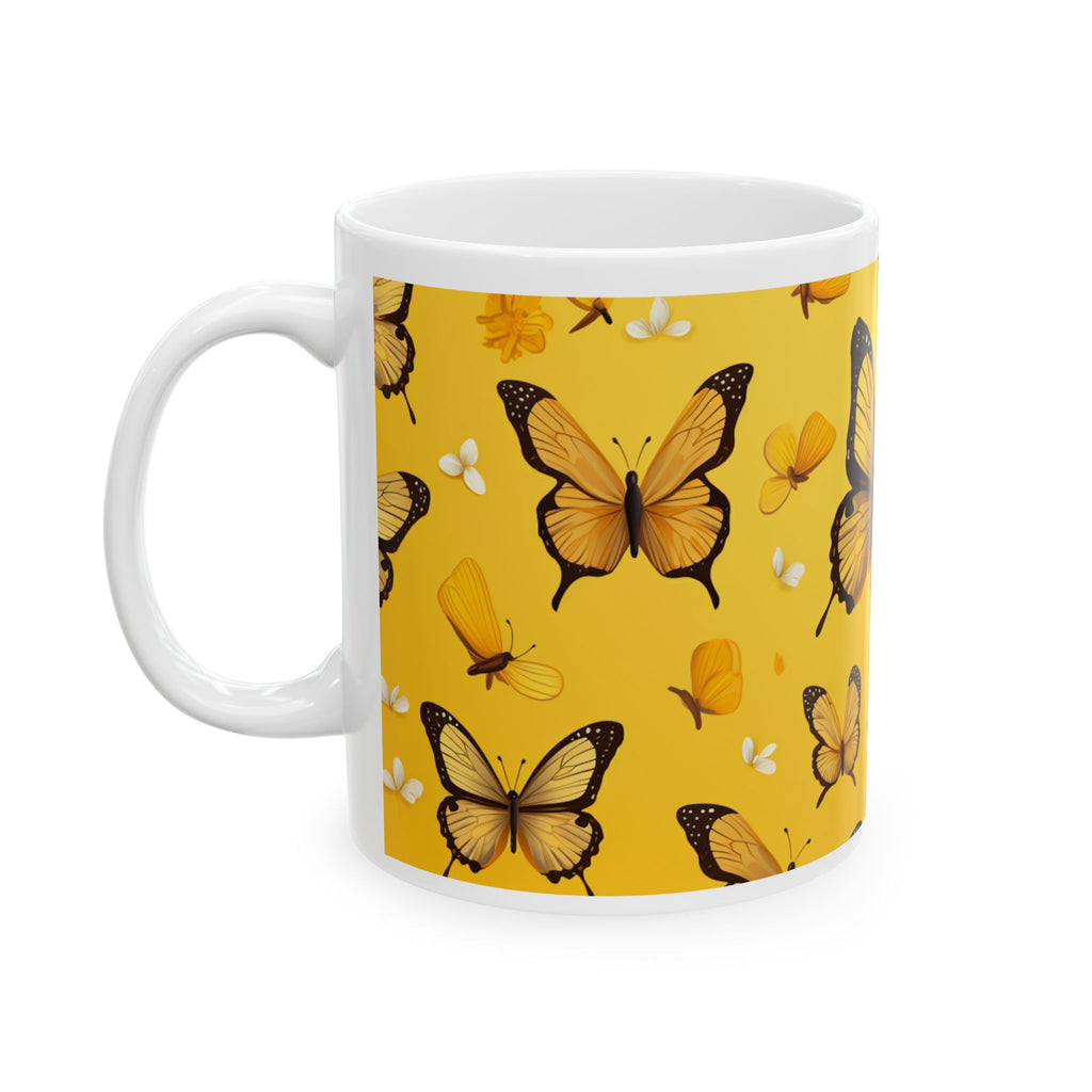 Yellow Butterfly Pattern Mug | Monarch Butterfly Ceramic Coffee Cup, Mother's Day Sale