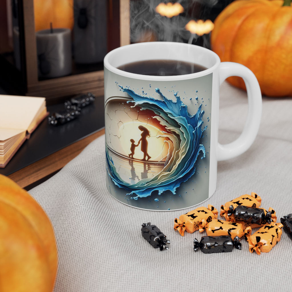 Ocean Wave Globe Illustration Mug | Ceramic Coffee Cup, Mother's Day Sale