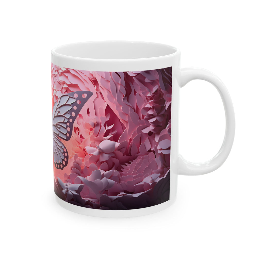 Pink Butterfly Illustration Mug | Floral Nature Ceramic Coffee Cup, Mother's Day Sale