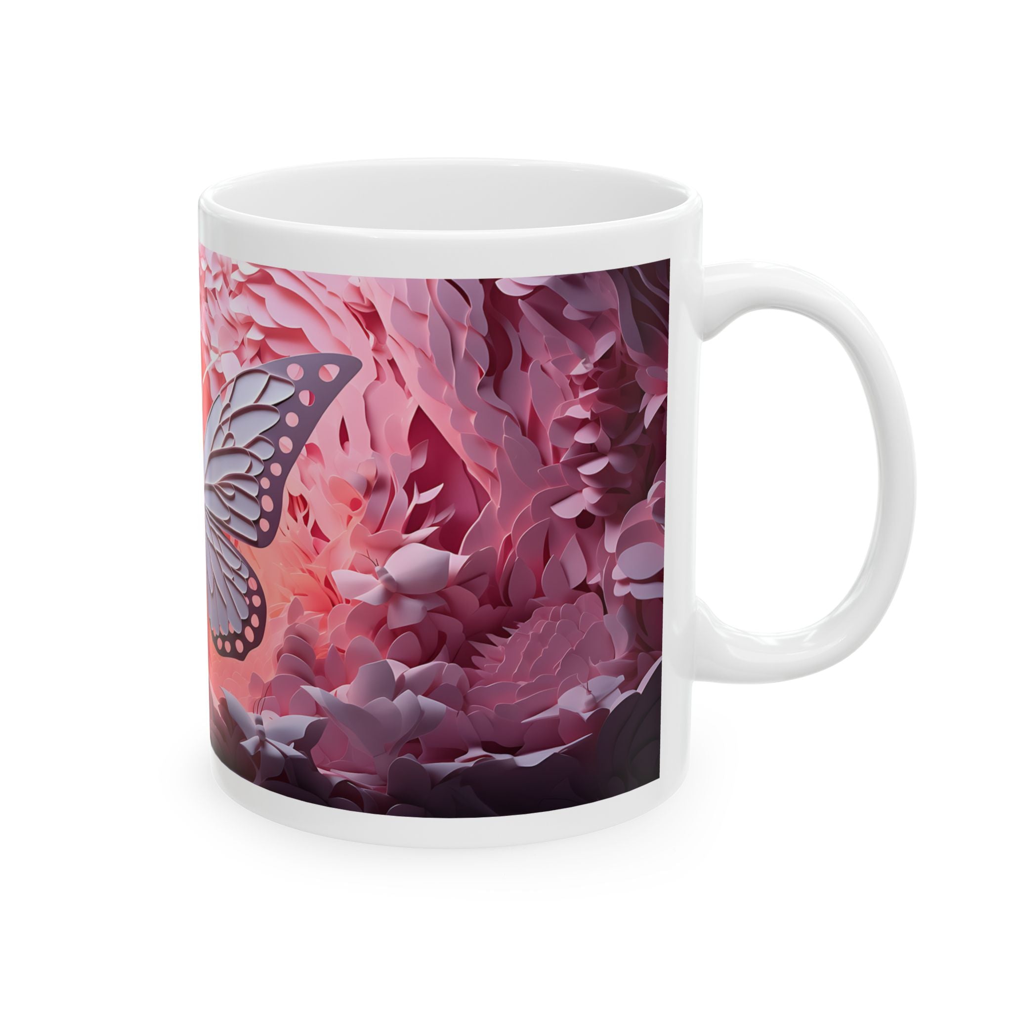 Pink Butterfly Illustration Mug | Floral Nature Ceramic Coffee Cup, Mother's Day Sale