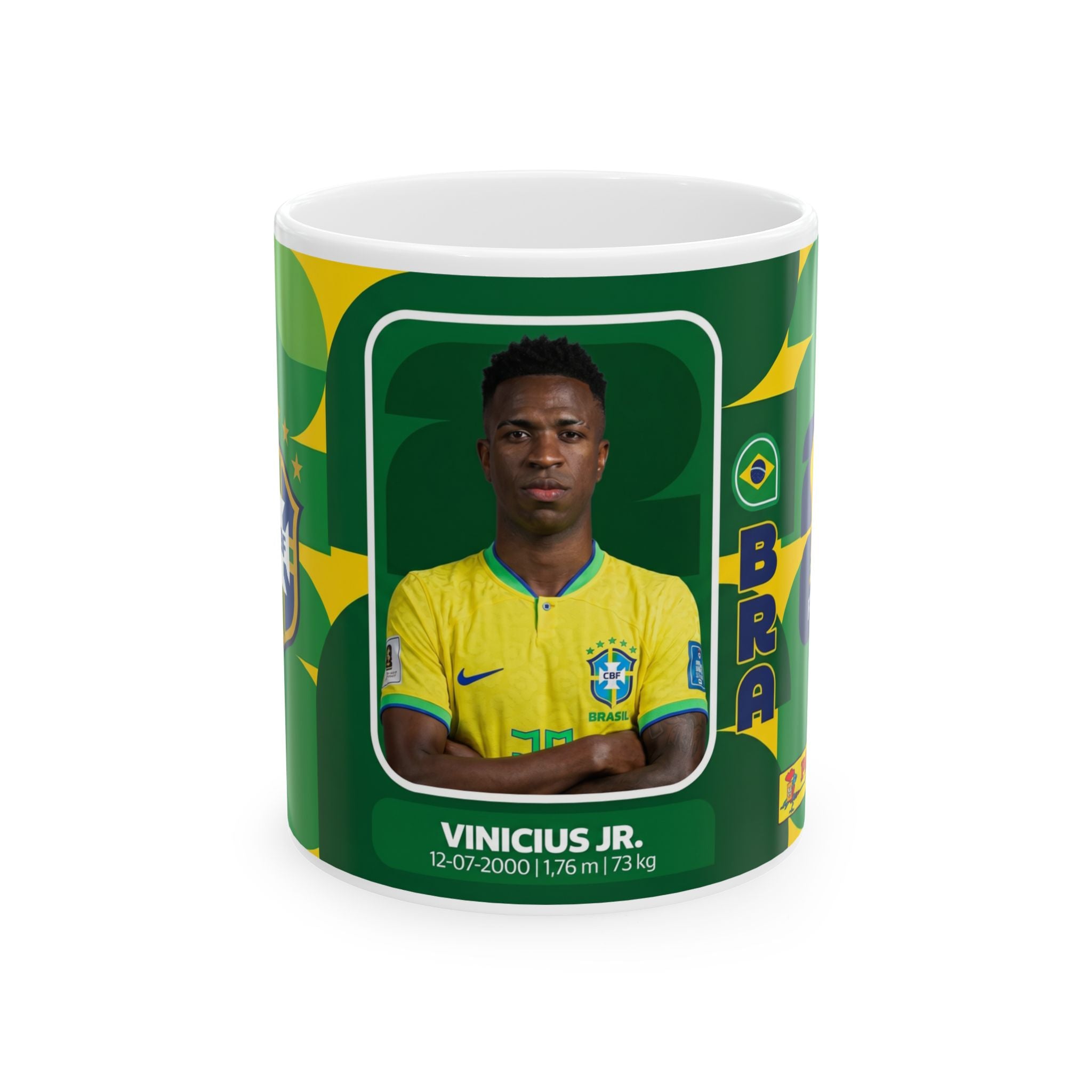 Brazil Vinicious Jr. Soccer Player Mug —  Coffee Cup (11oz/15oz), World Cup 2026 Mugs